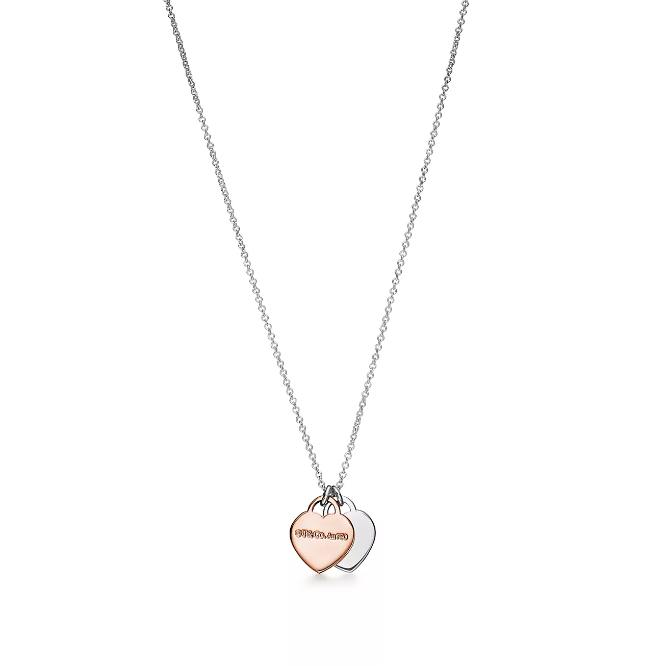 Double Heart Tag Pendant in Silver and Rose Gold, Mini