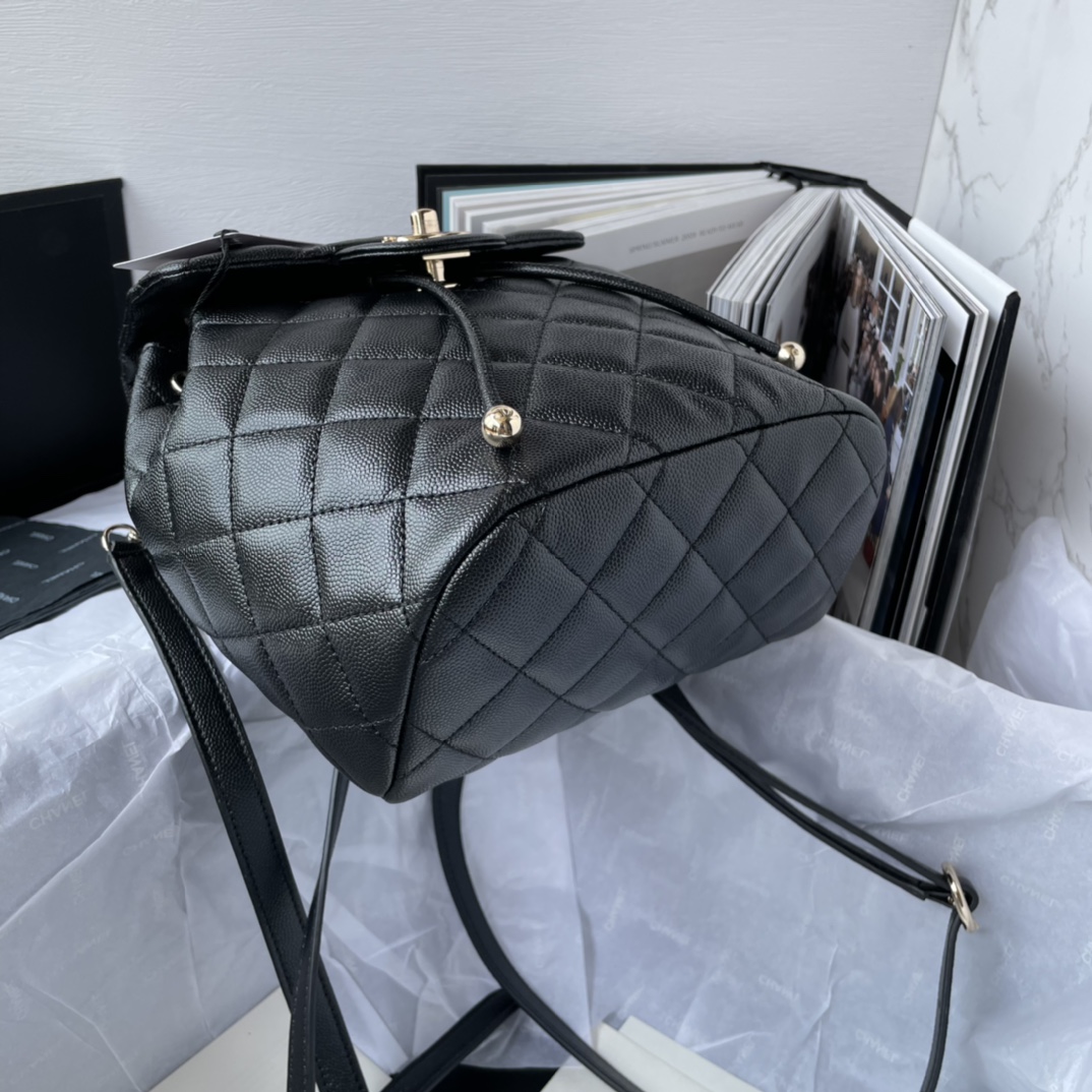 CHANEL Backpacks  Grain-embossed shiny calf leather with gold-coloured metal Black -AS4058