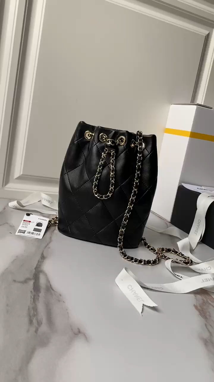 CHANEL Backpacks Shiny Lambskin & Gold-Tone Metal Black-AS4810