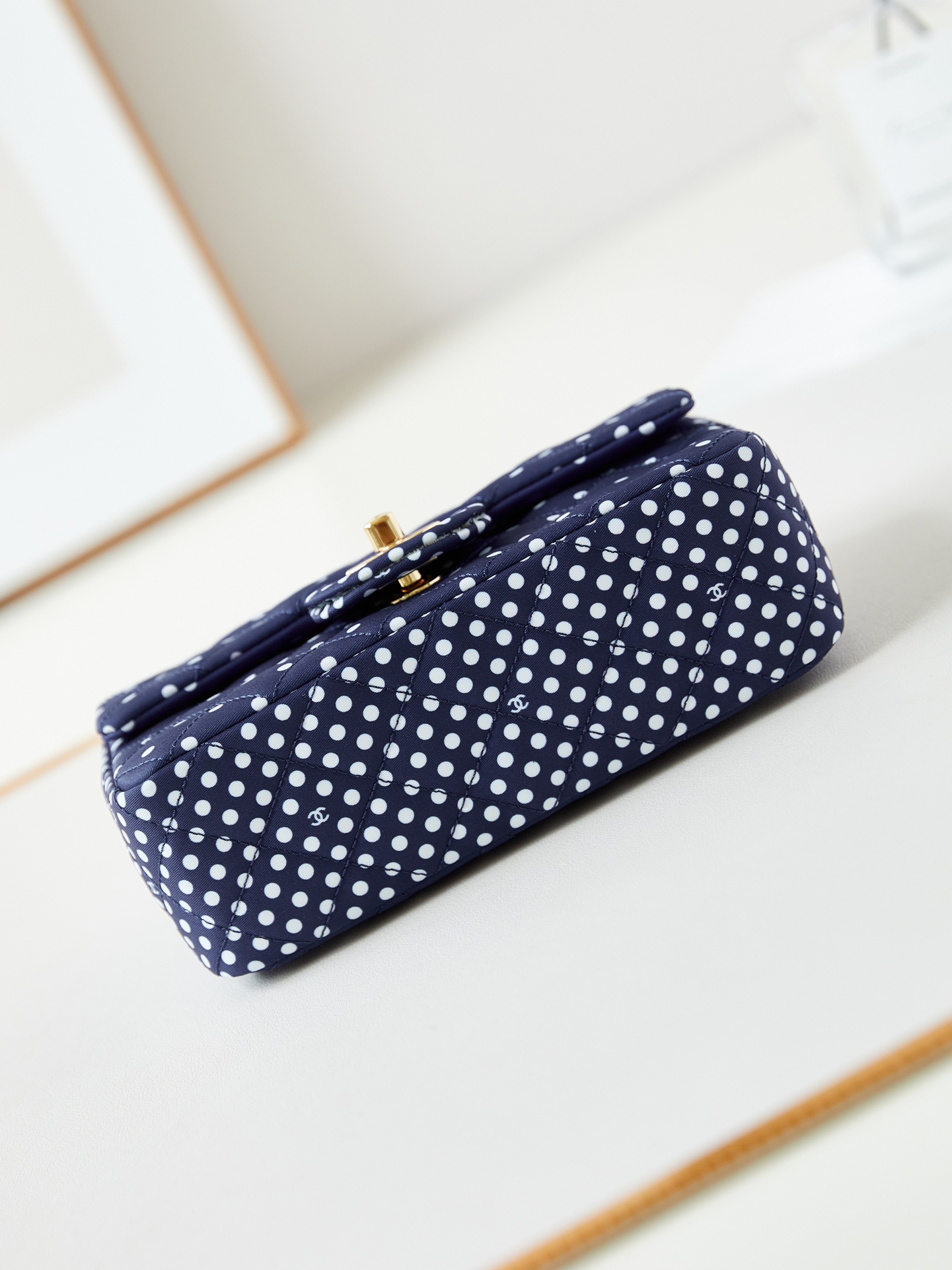 CHANEL Mini Classic Handbag & Gold-Tone Metal Blue Spots-A69900