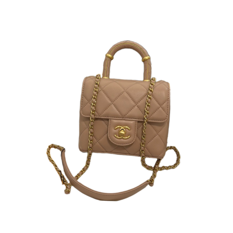 CHANEL Mini Flap Bag with Top HandleLambskin & Gold-Tone Metal Dark Beige - AS5111