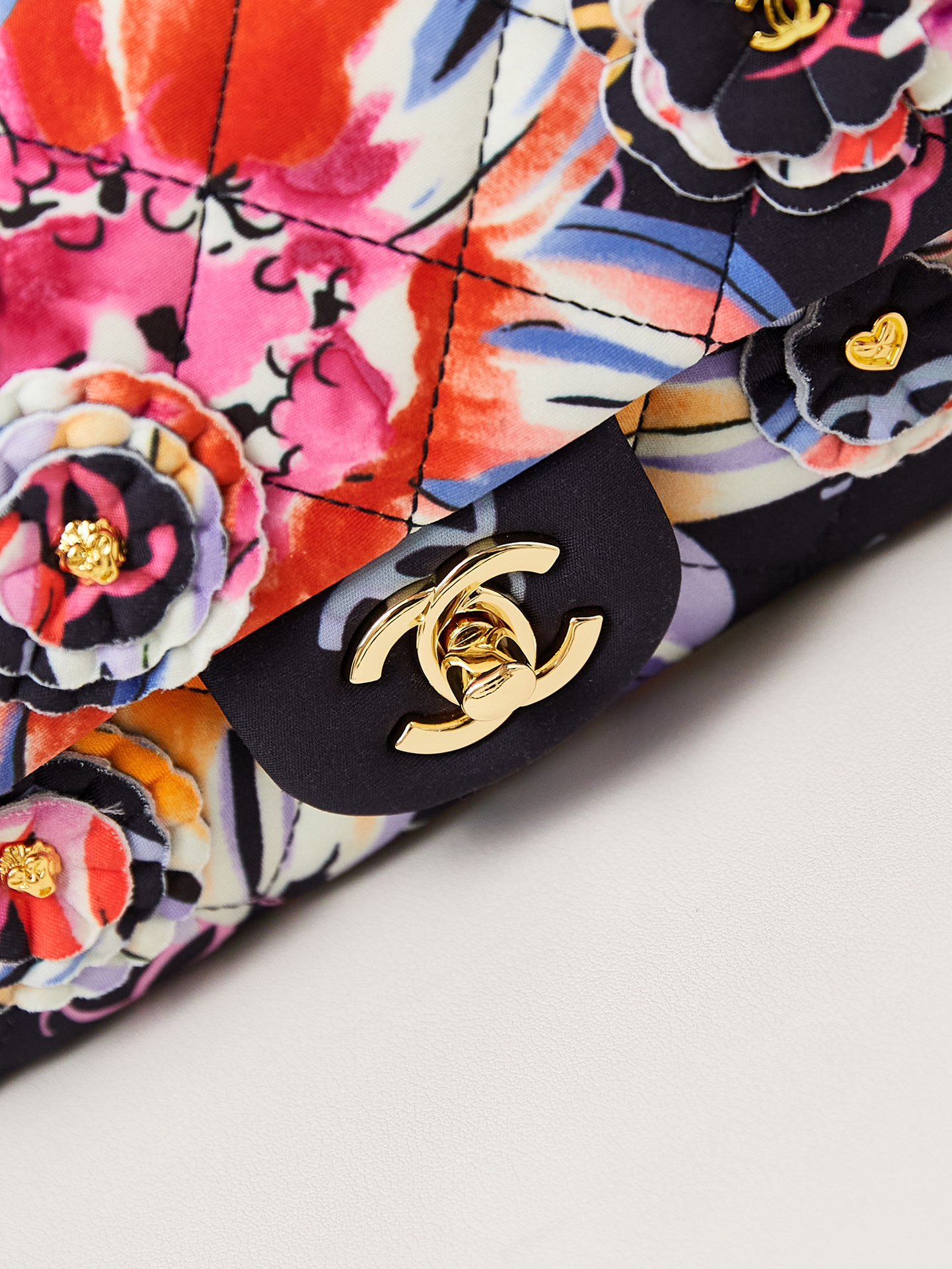 CHANEL Mini Classic Handbag & Gold-Tone Metal Camellia-A69900