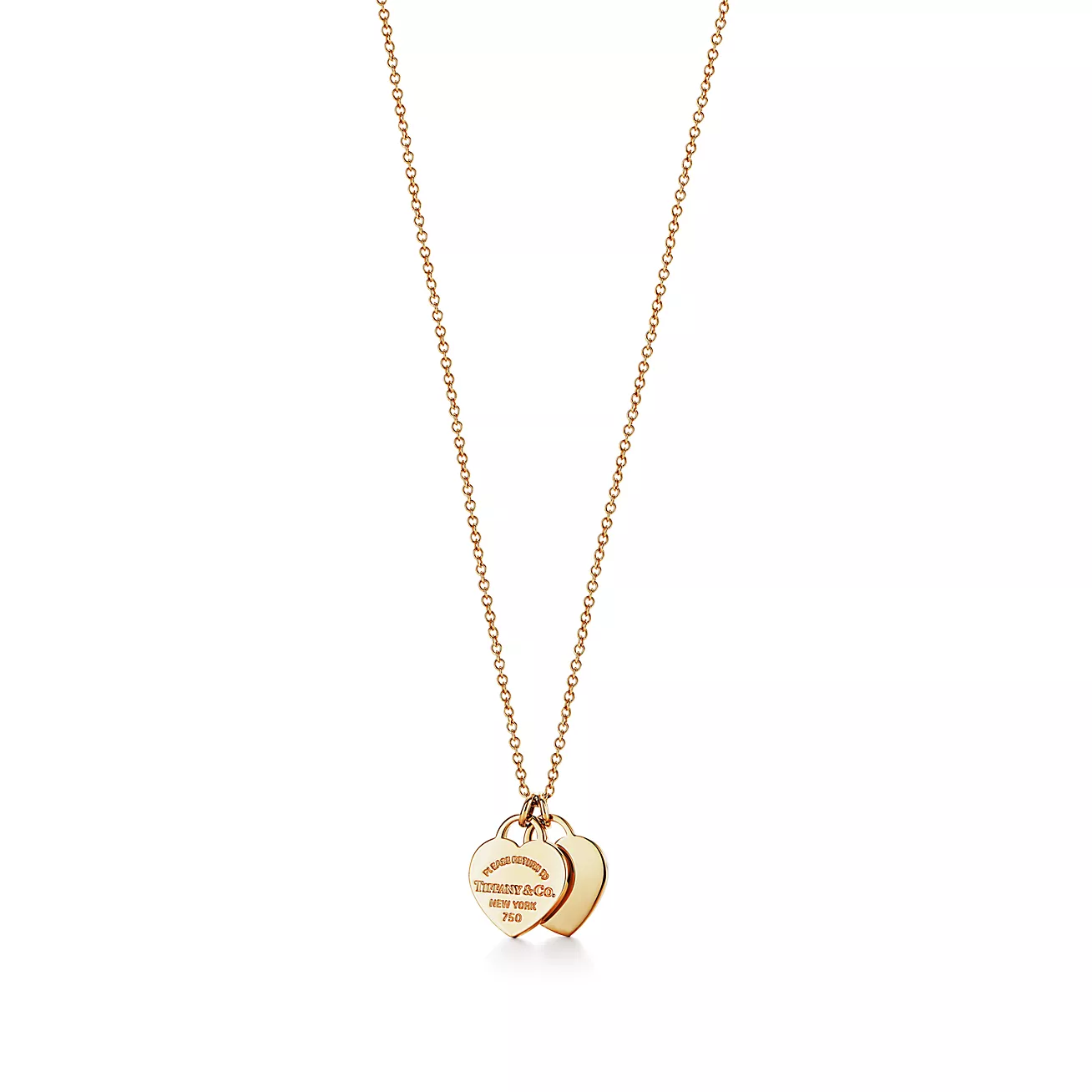 Double Heart Tag Pendant in Yellow Gold, Mini