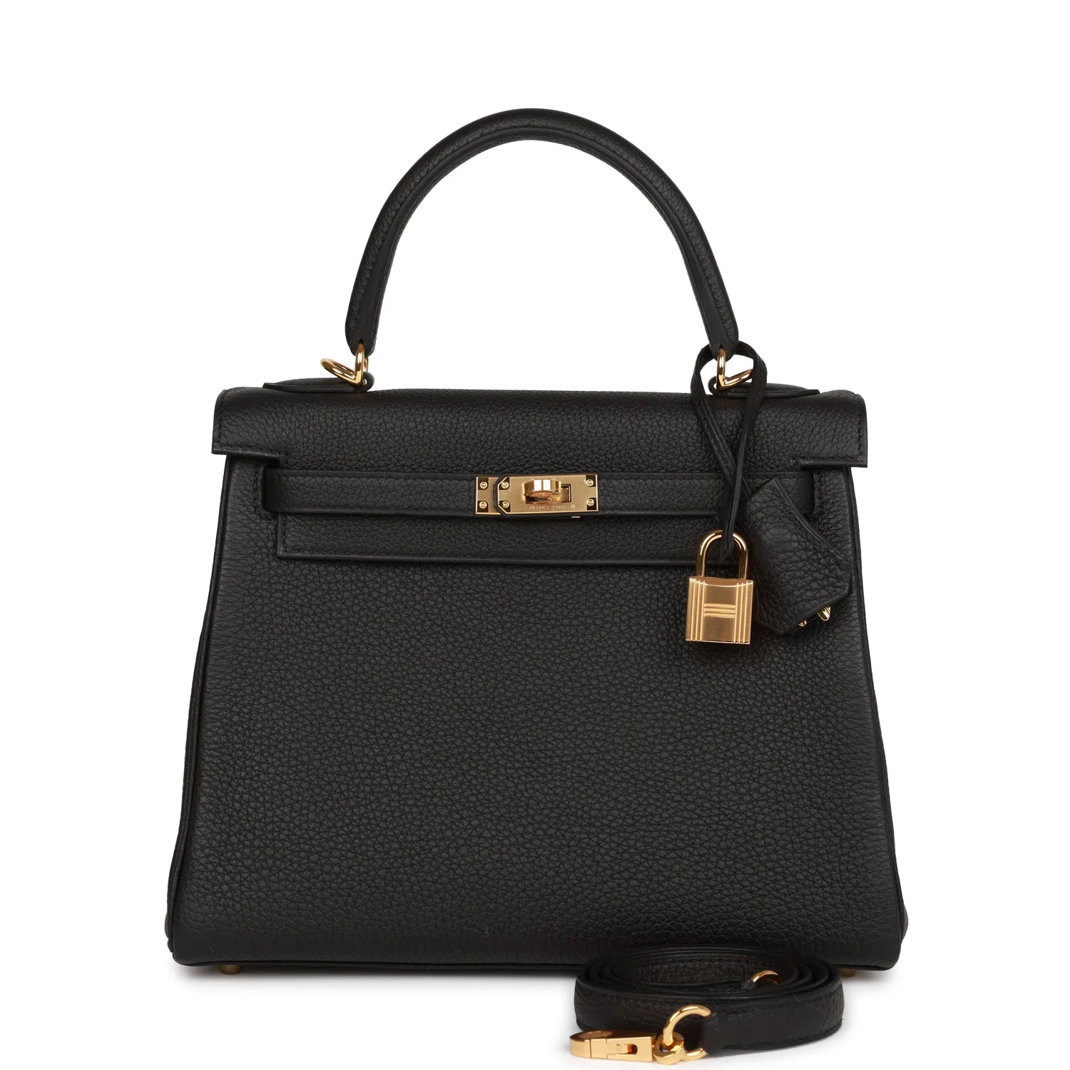 Kelly Retourne 25 Black Togo Gold Hardware