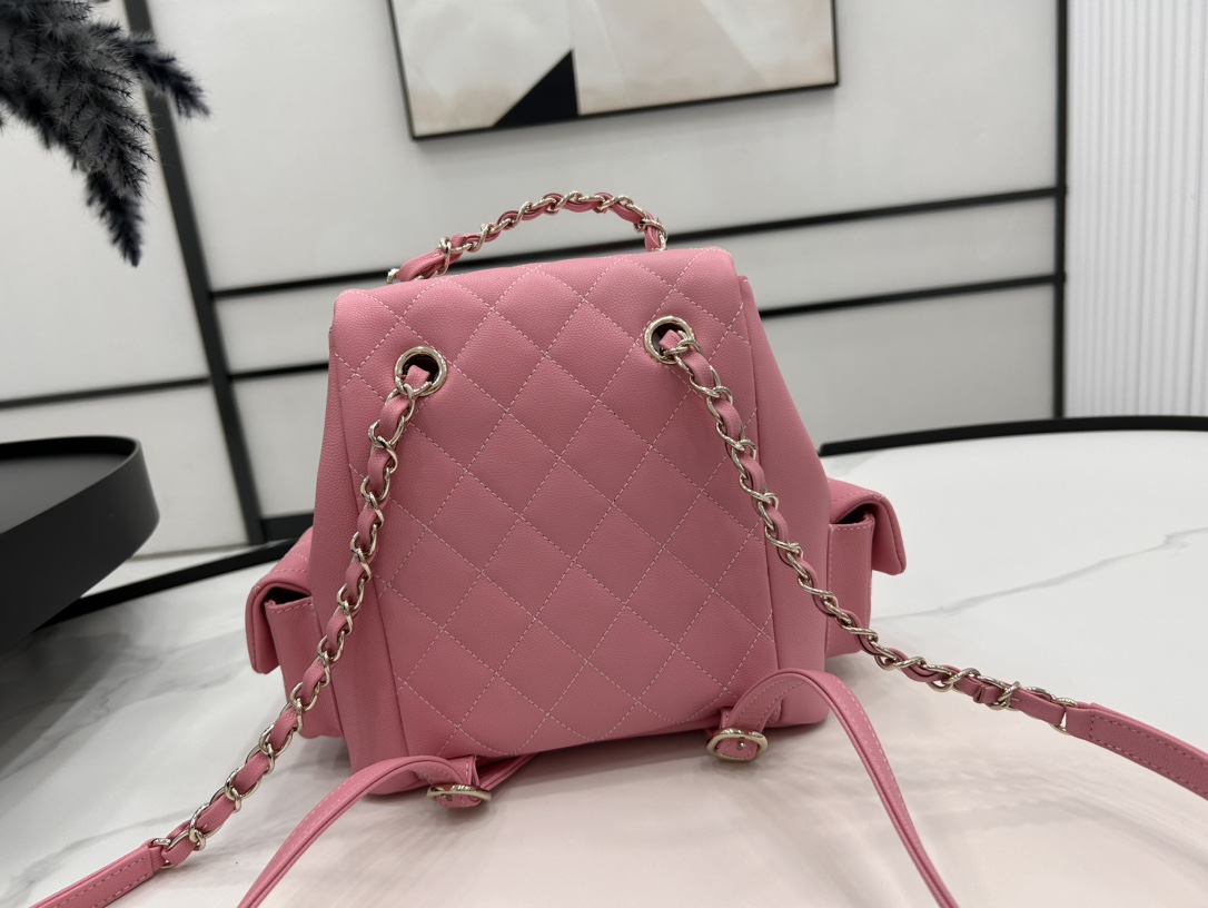 CHANEL Grained Shiny Calfskin & Gold-Tone Metal Rose Pink - AS4398