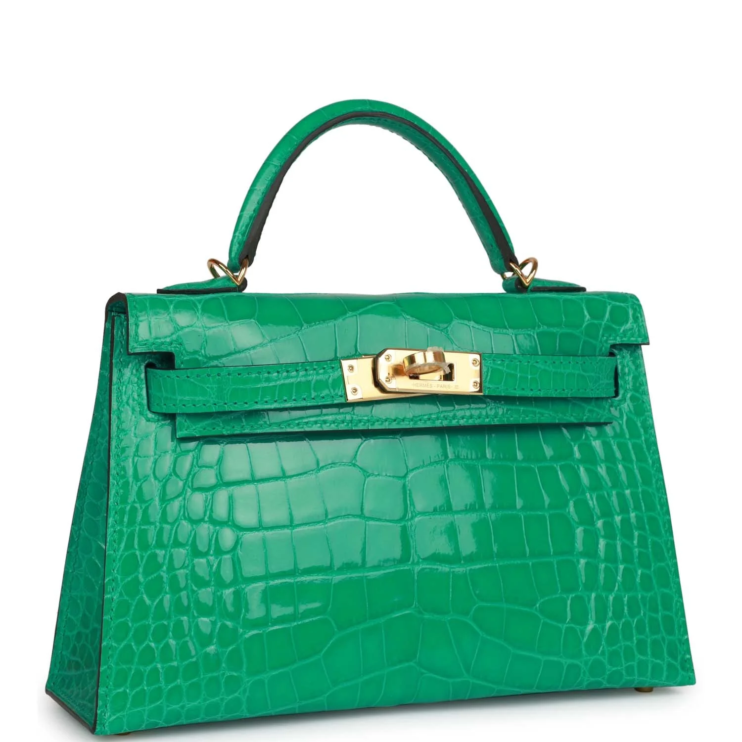 Kelly Sellier 20 Vert Jade Shiny Alligator Gold Hardware