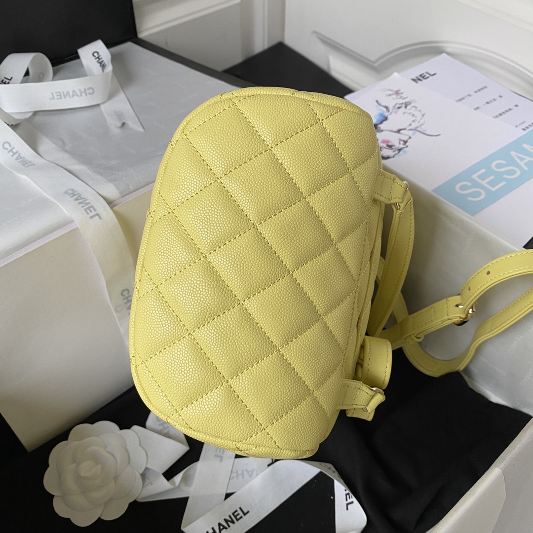 CHANEL Backpacks Grain-embossed shiny calf leather with gold-coloured metal yellow  -AS4058