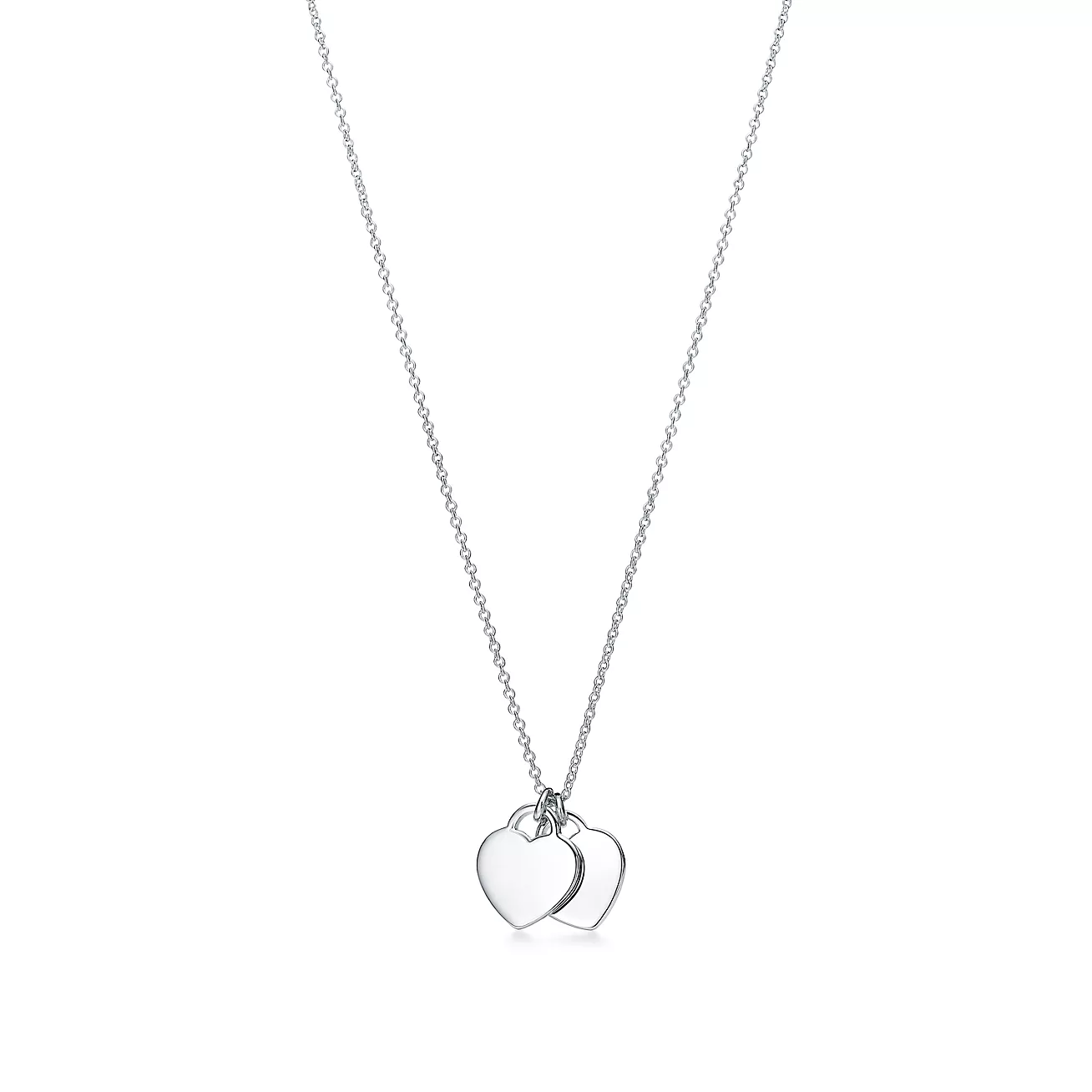 Double Heart Tag Pendant in Silver, Mini