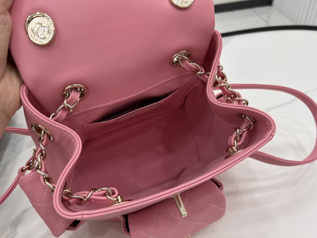 CHANEL Grained Shiny Calfskin & Gold-Tone Metal Rose Pink - AS4398