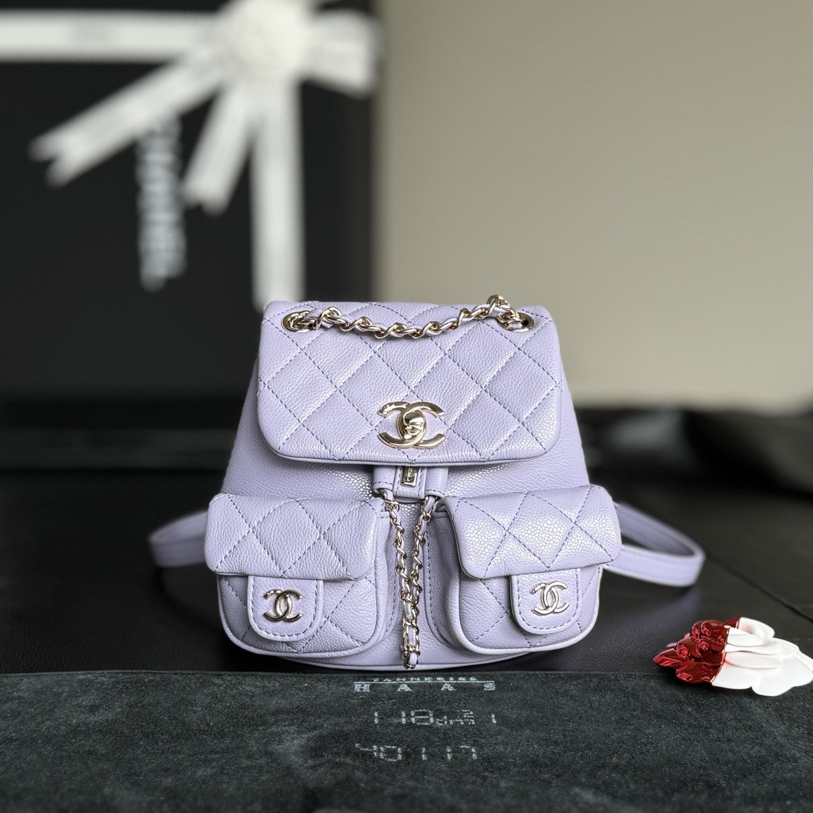 CHANEL Backpacks Grained Calfskin & Gold-Tone Metal Light Purple-AS3787