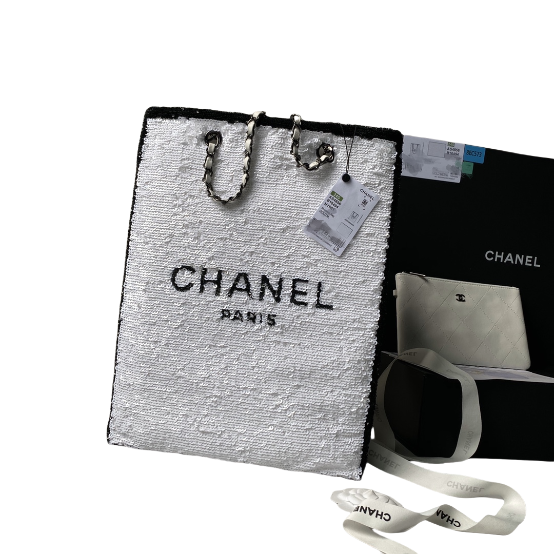 CHANEL Shopping Bag White- AS4856
