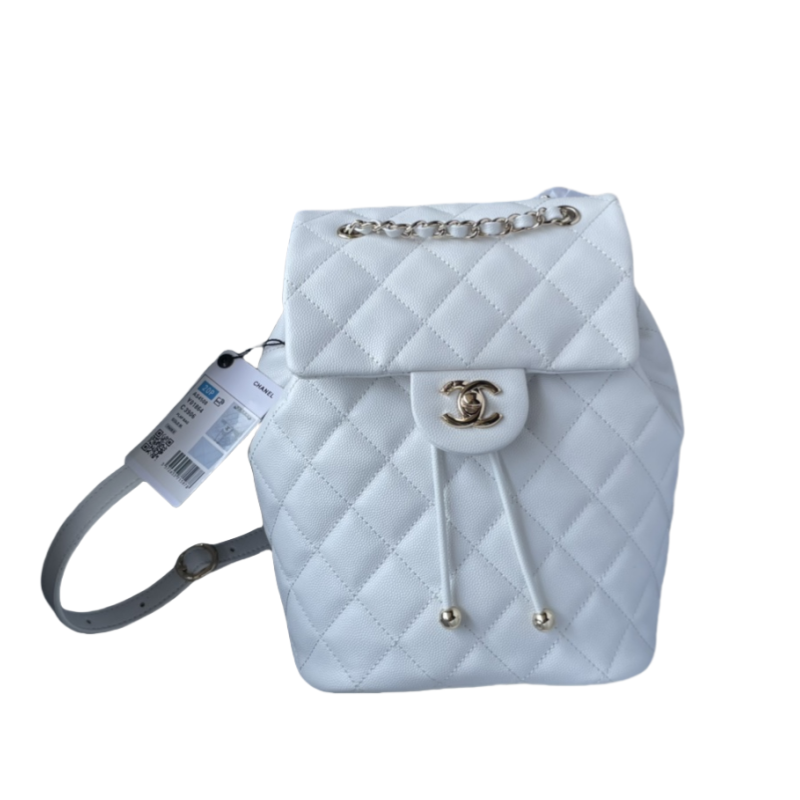 CHANEL Backpacks Grain-embossed shiny calf leather with gold-coloured metal White -AS4058