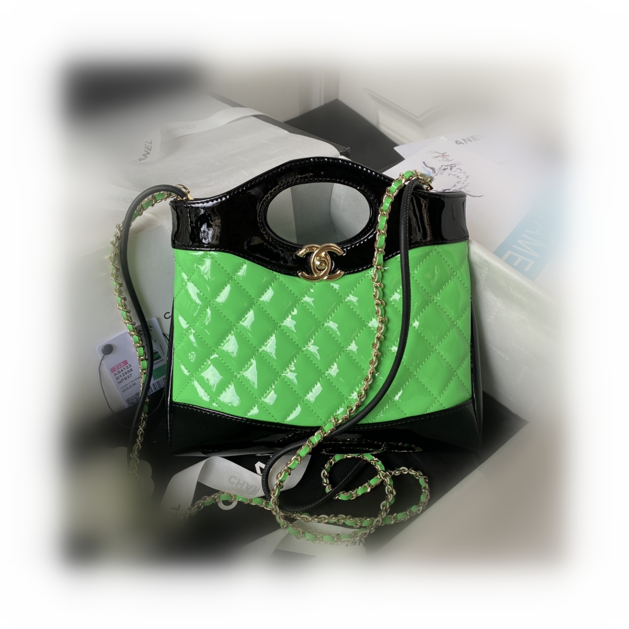CHANEL 31 Mini Shopping Bag Lacquer Green-AS4133