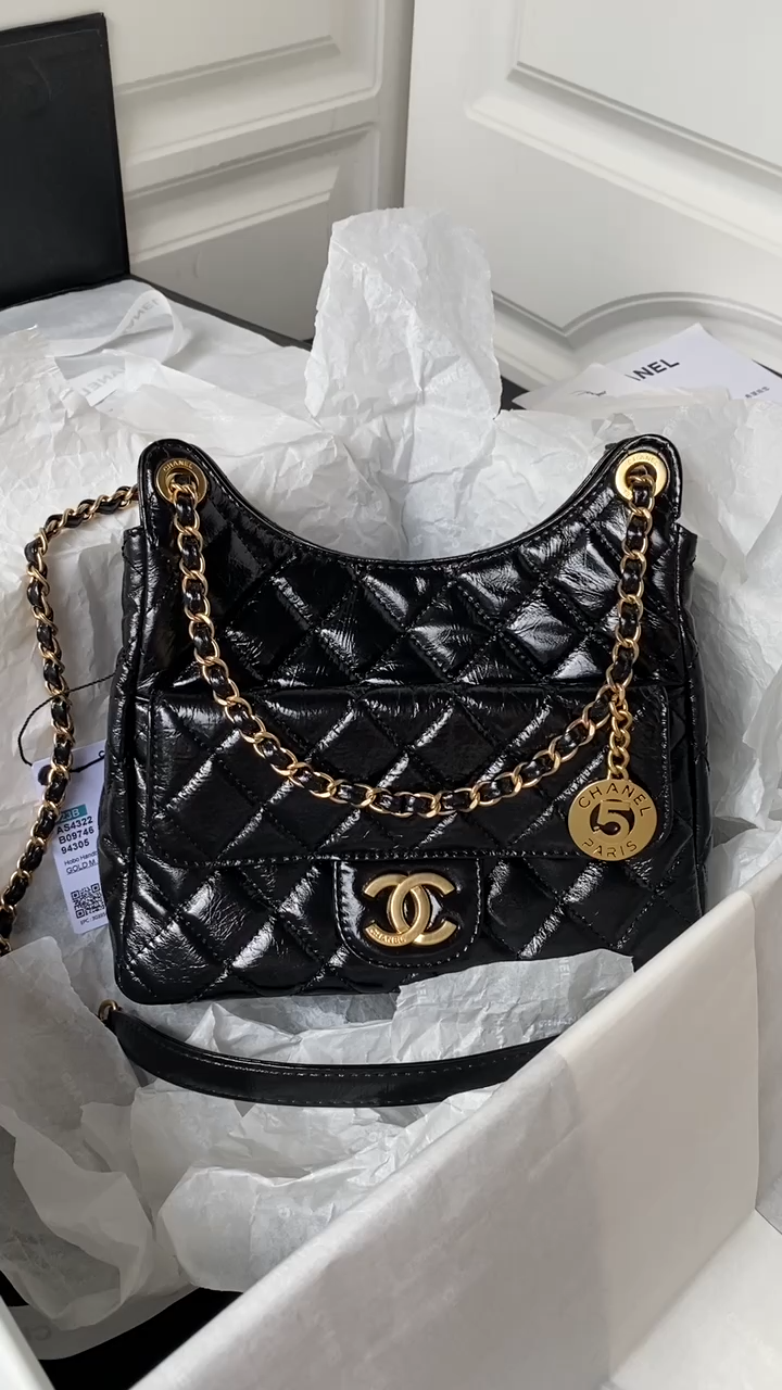 CHANEL Hobo Handbag Black-AS4322