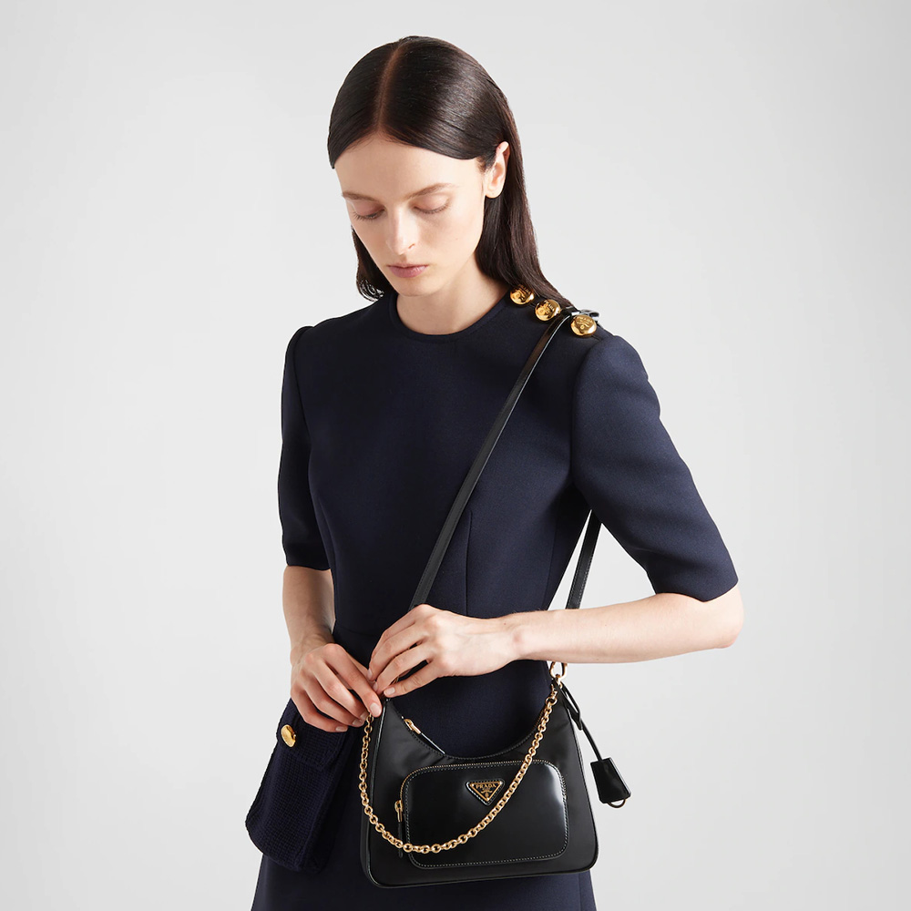 Re-Nylon and brushed leather mini-bag