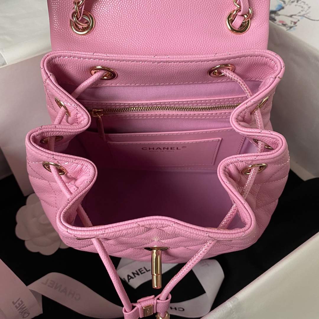 CHANEL Backpacks Grain-embossed shiny calf leather with gold-coloured metal Rose Pink-AS4058