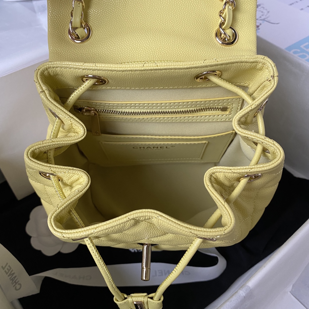 CHANEL Backpacks Grain-embossed shiny calf leather with gold-coloured metal yellow  -AS4058