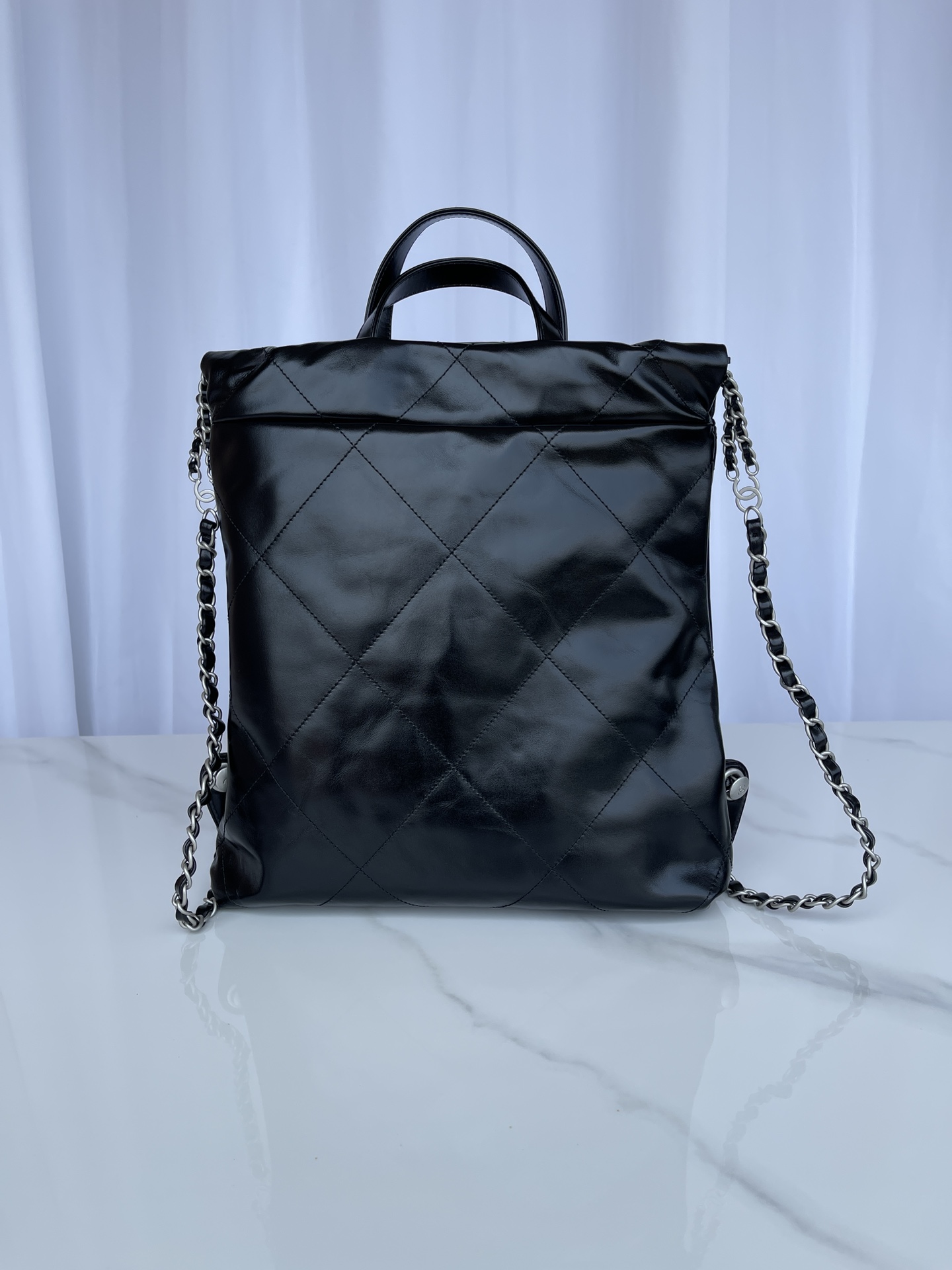 CHANEL Backpacks Shiny Calfskin & Gold-Tone Metal Black- AS3859