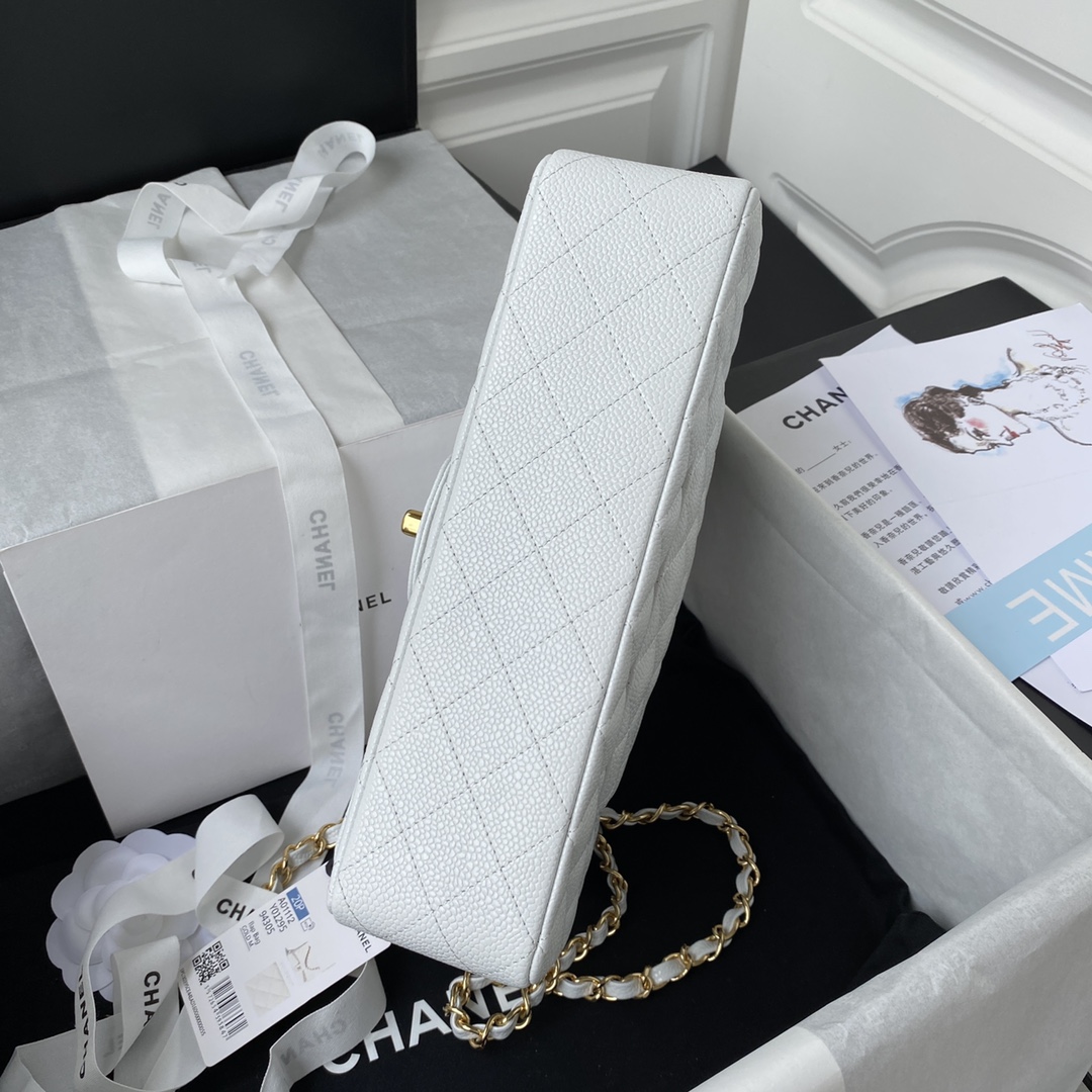 CHANEL CLASSIC 11.12 HANDBAG Lambskin & Brown Metal White-A01112