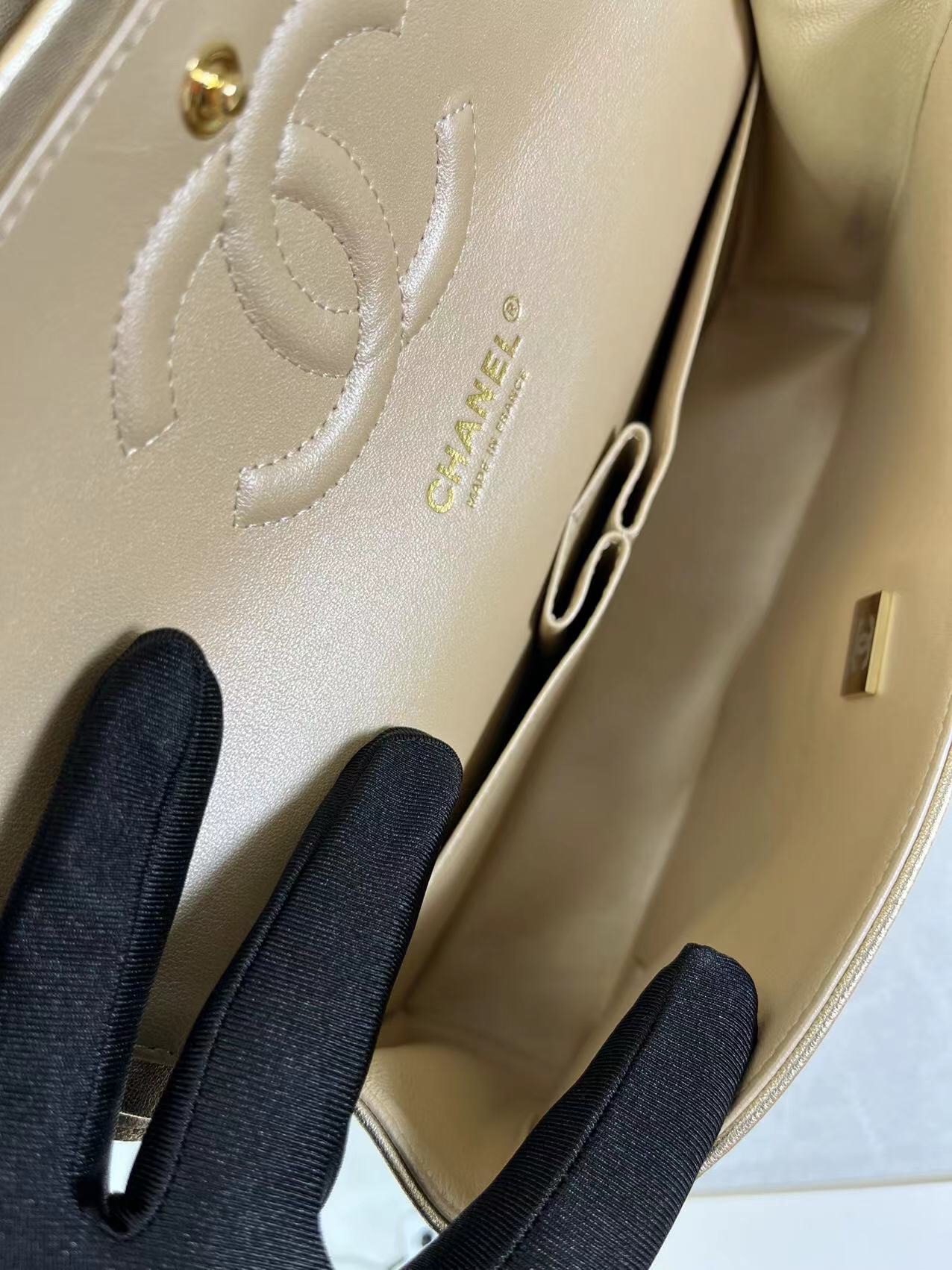 CHANEL CLASSIC 11.12 HANDBAG Lambskin & Brown Metal Gold-A01112