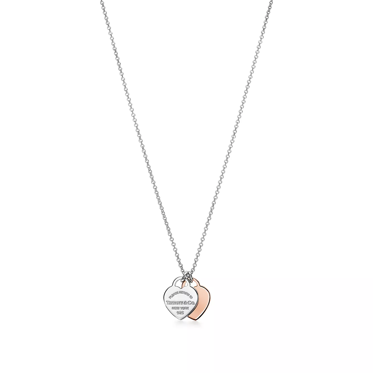 Double Heart Tag Pendant in Silver and Rose Gold, Mini