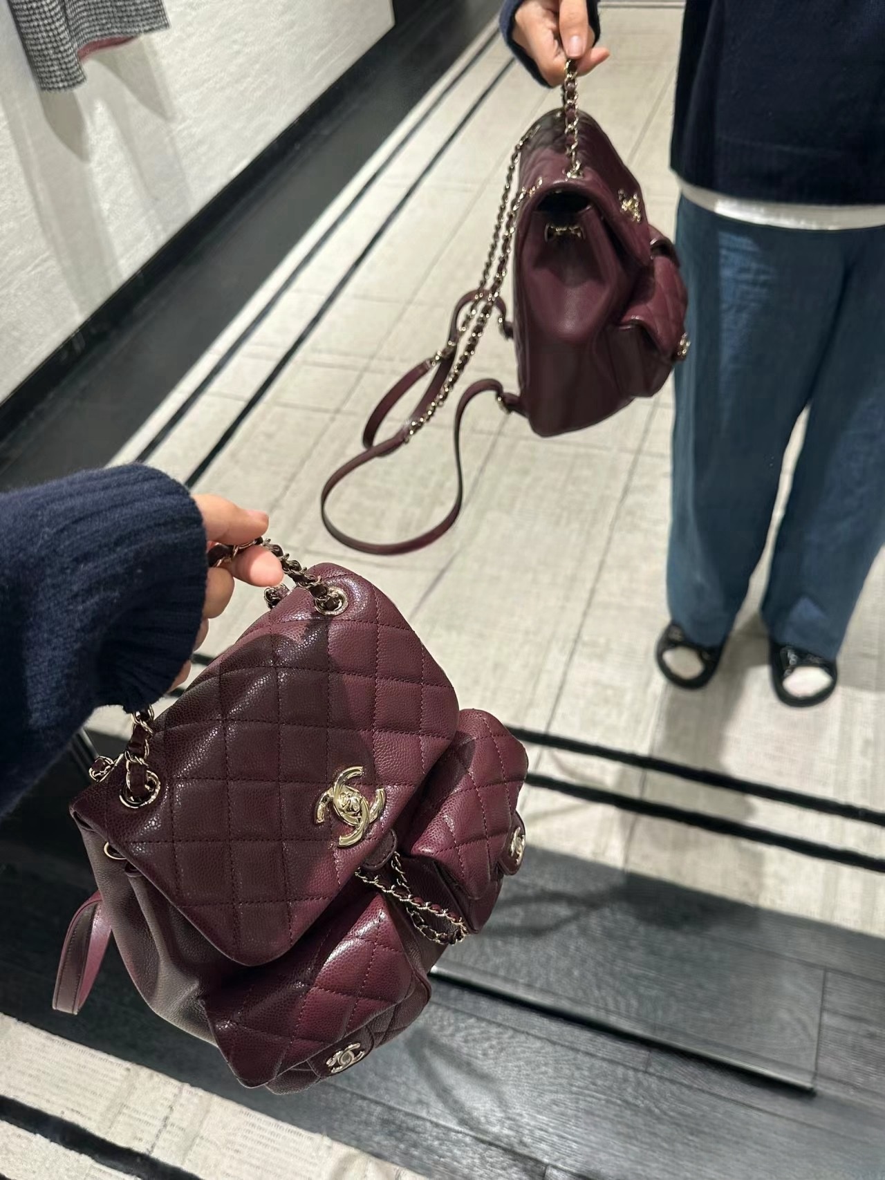 CHANEL Backpacks Grained Calfskin & Gold-Tone Metal Dark Burgundy-AS3860