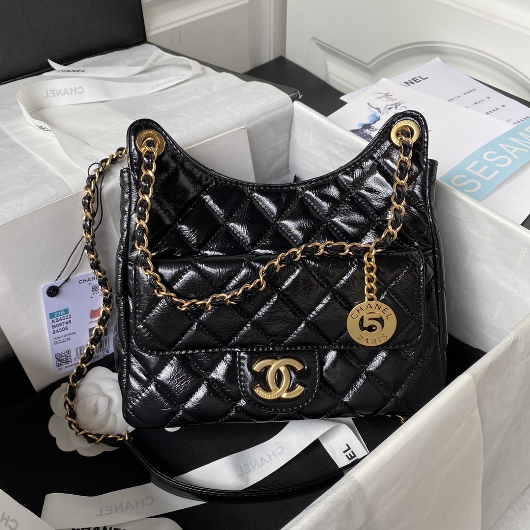 CHANEL Hobo Handbag Black-AS4322
