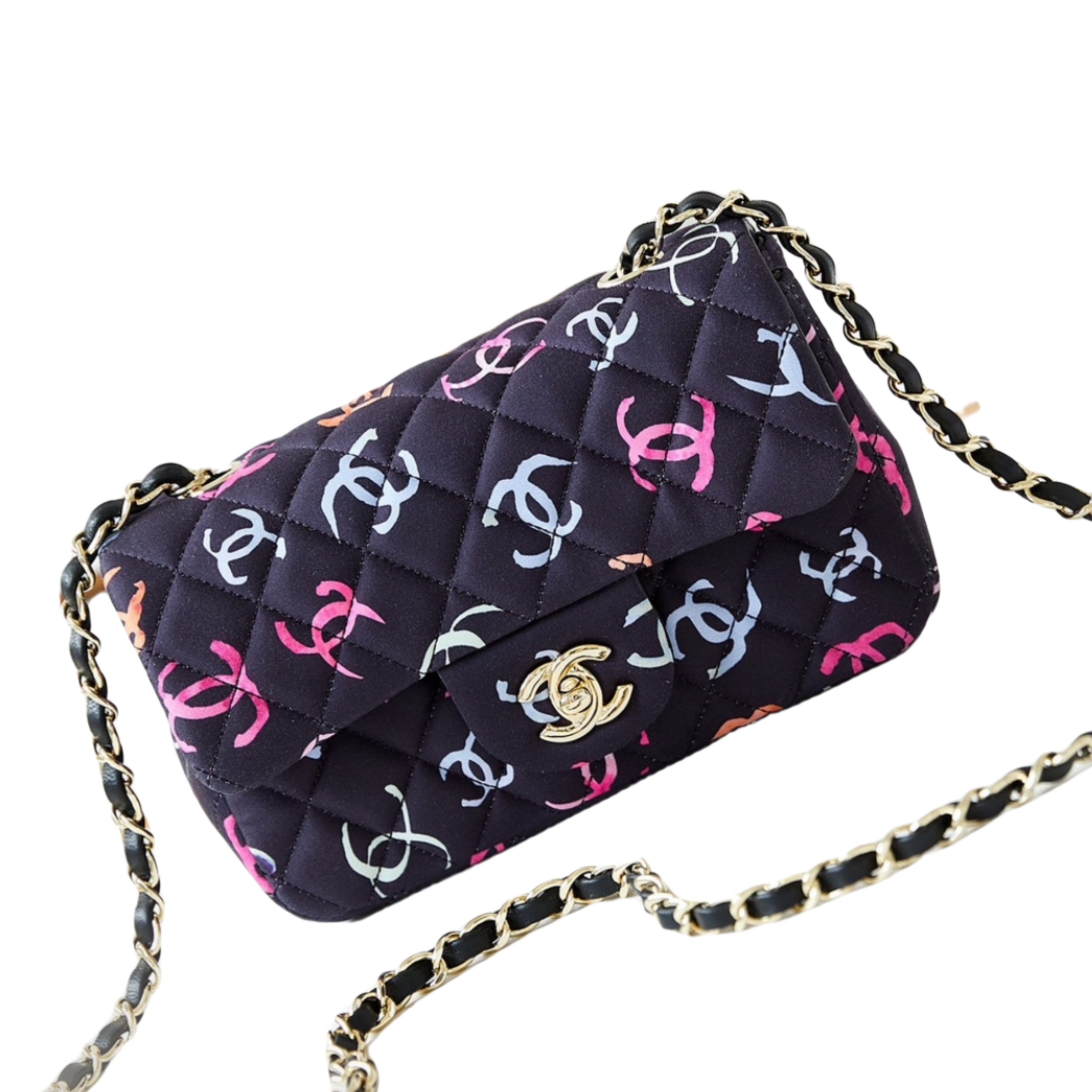 CHANEL Mini Classic Handbag & Gold-Tone Metal Navy Blue-A69900