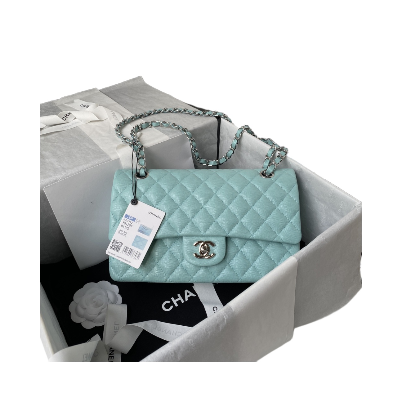 CHANEL CLASSIC 11.12 HANDBAG Lambskin & Brown Metal Blue-A01112