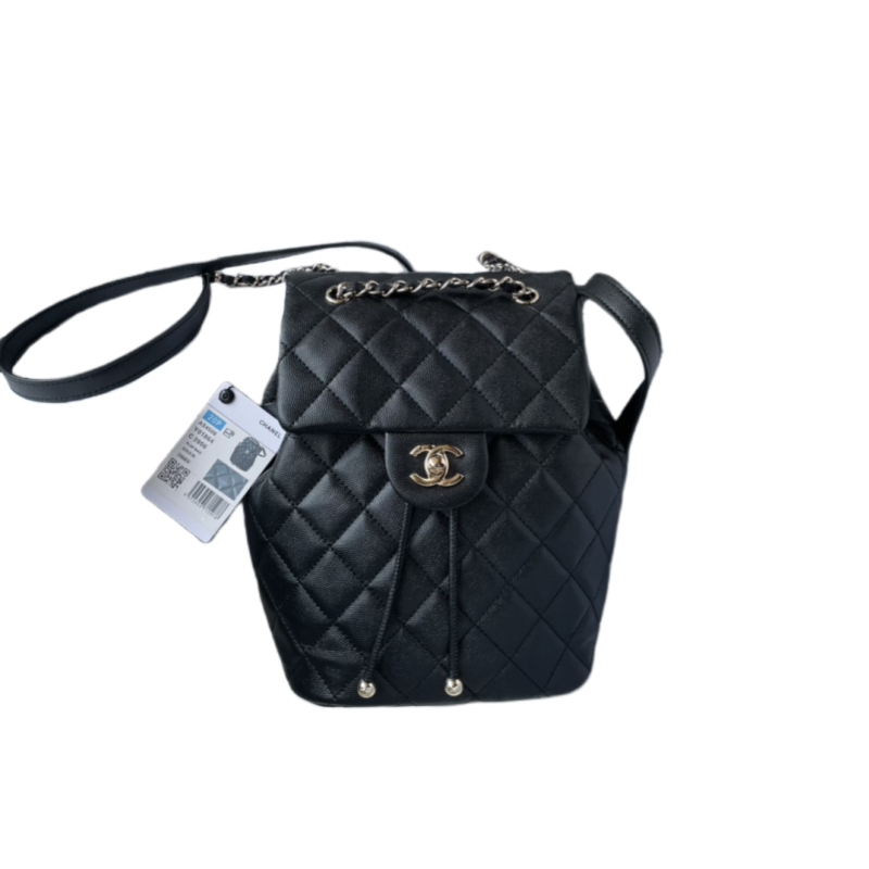 CHANEL Backpacks  Grain-embossed shiny calf leather with gold-coloured metal Black -AS4058