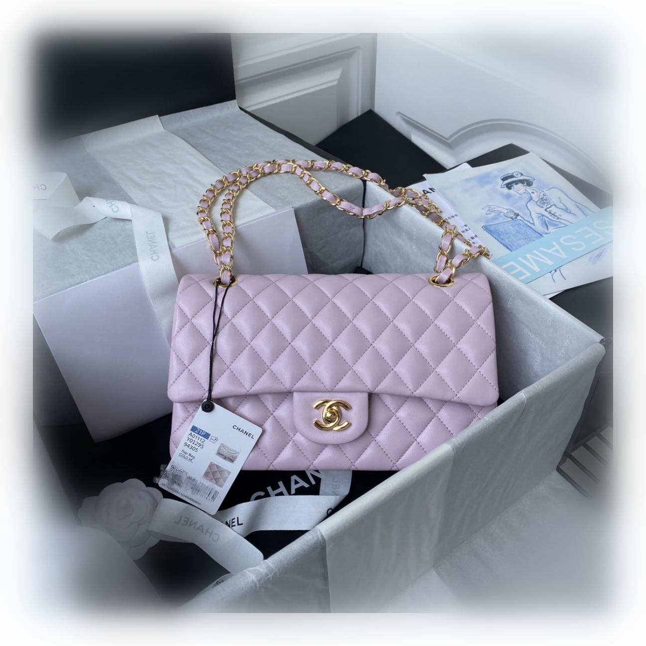 CHANEL CLASSIC 11.12 HANDBAG Lambskin & Brown Metal Pink-A01112