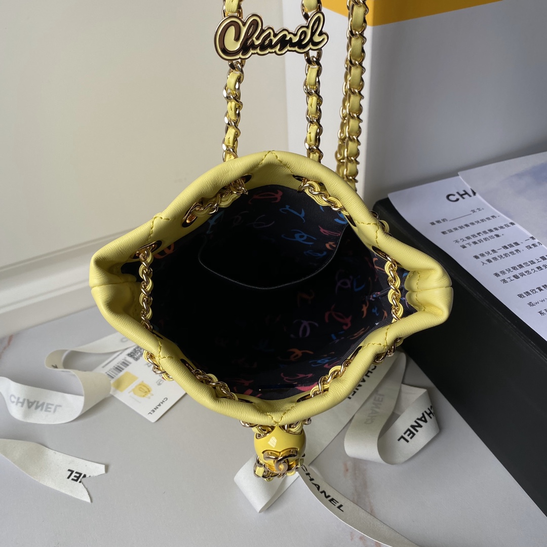 CHANEL Backpacks  Shiny Lambskin & Gold-Tone Metal Yellow-AS4810