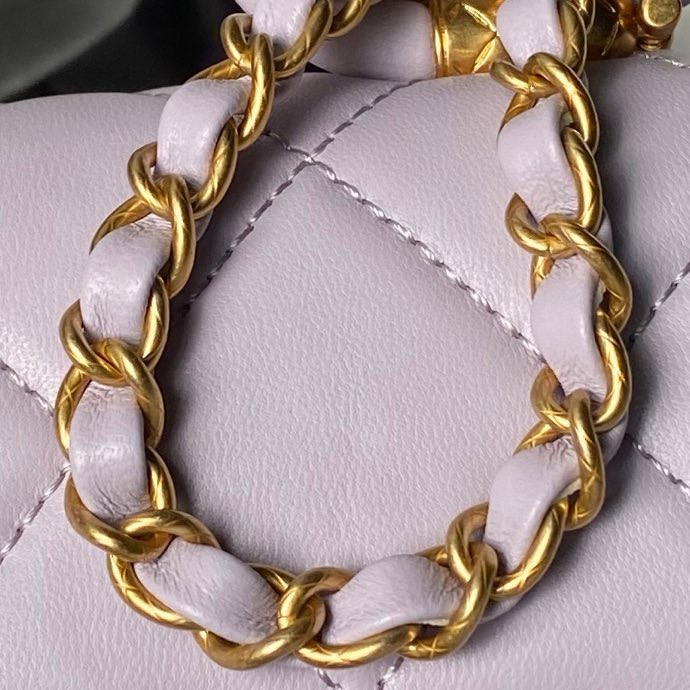 CHANEL  Mini Flap Bag with Top Handle Grained Shiny Calfskin & Gold-Tone Metal Light Purple-AS4956