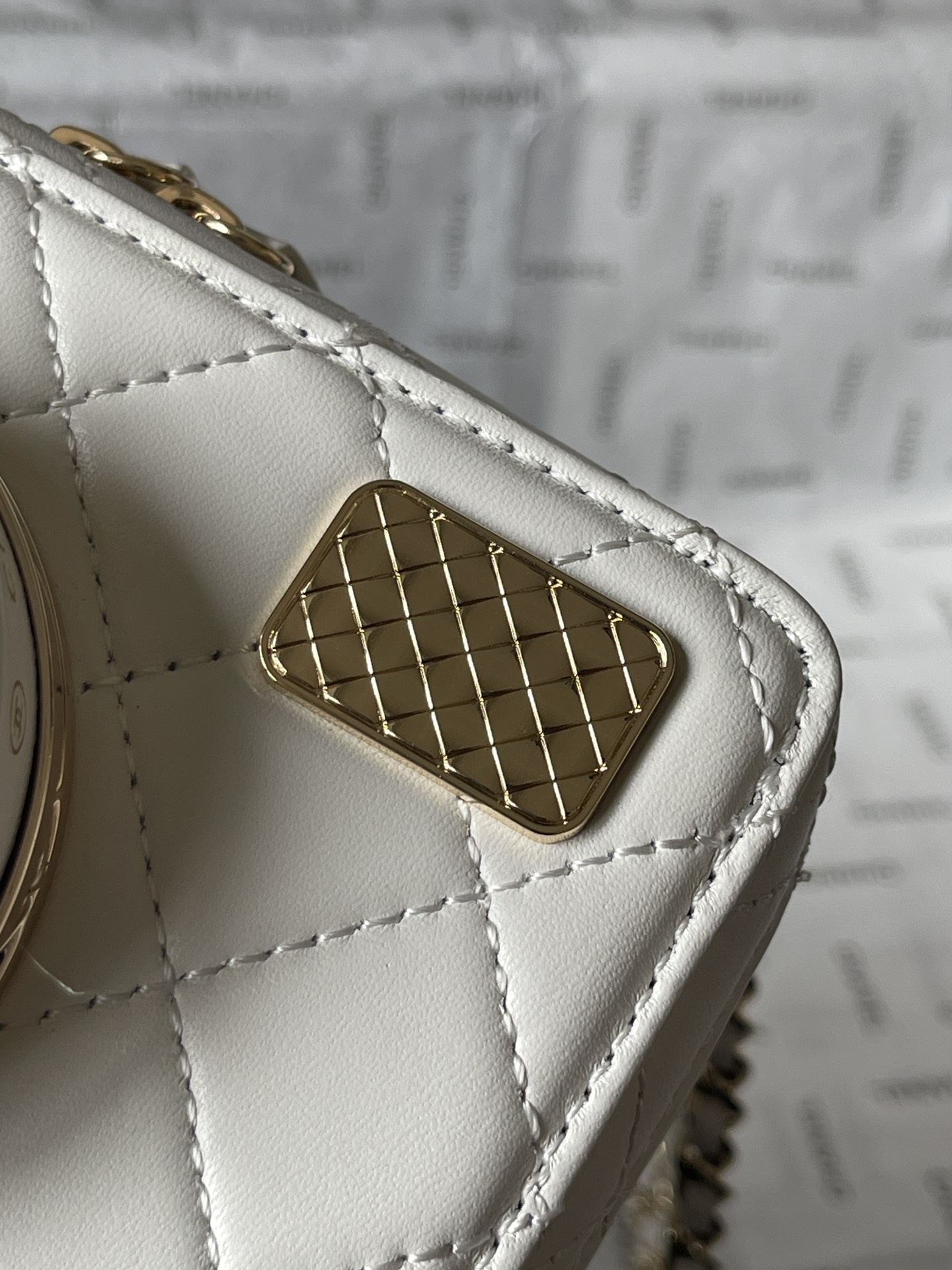 CHANEL Camera bag Sheep leather and gold metal White-AS4817