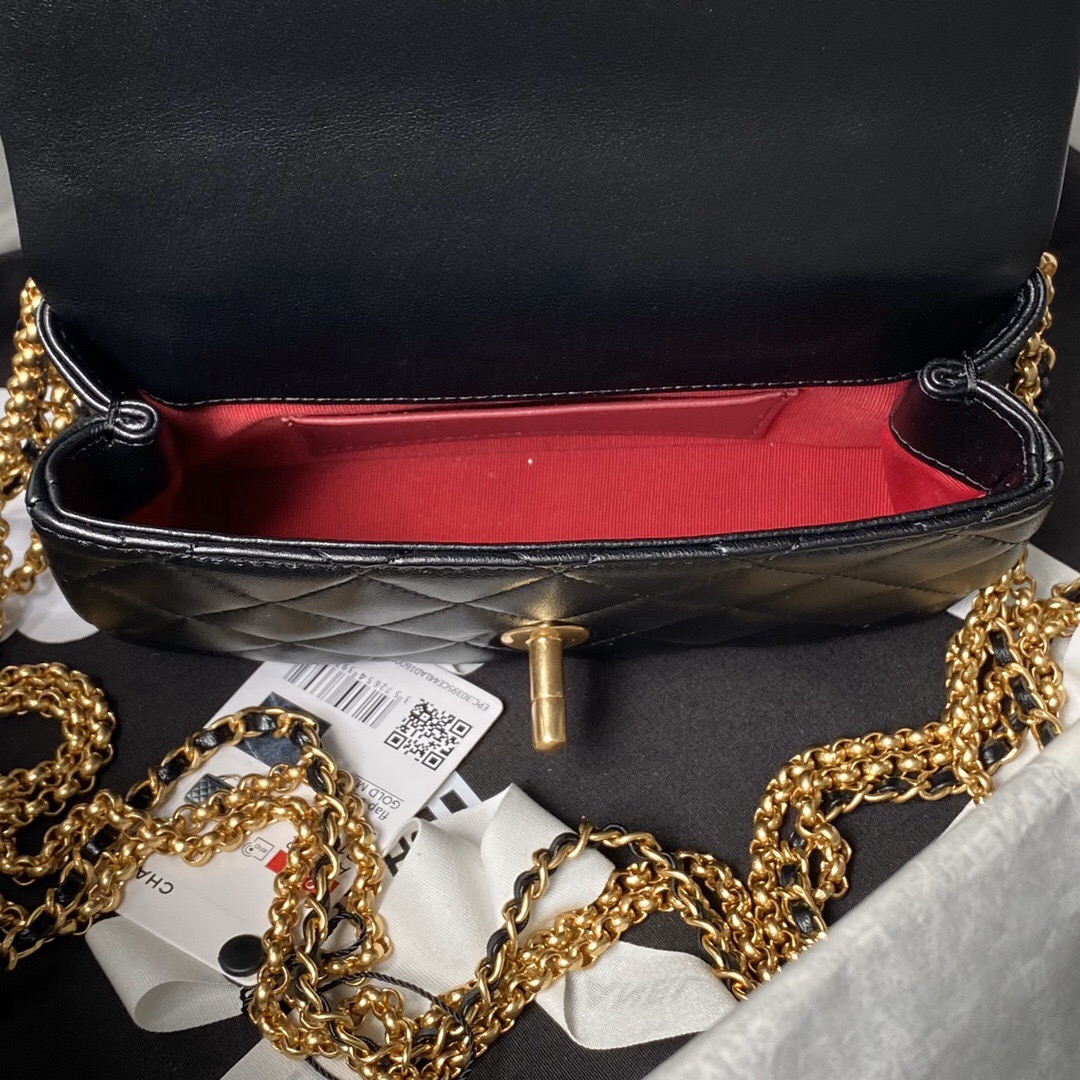 CHANEL Mini flap bag Polished lambskin with gold coloured metal black-AS4972