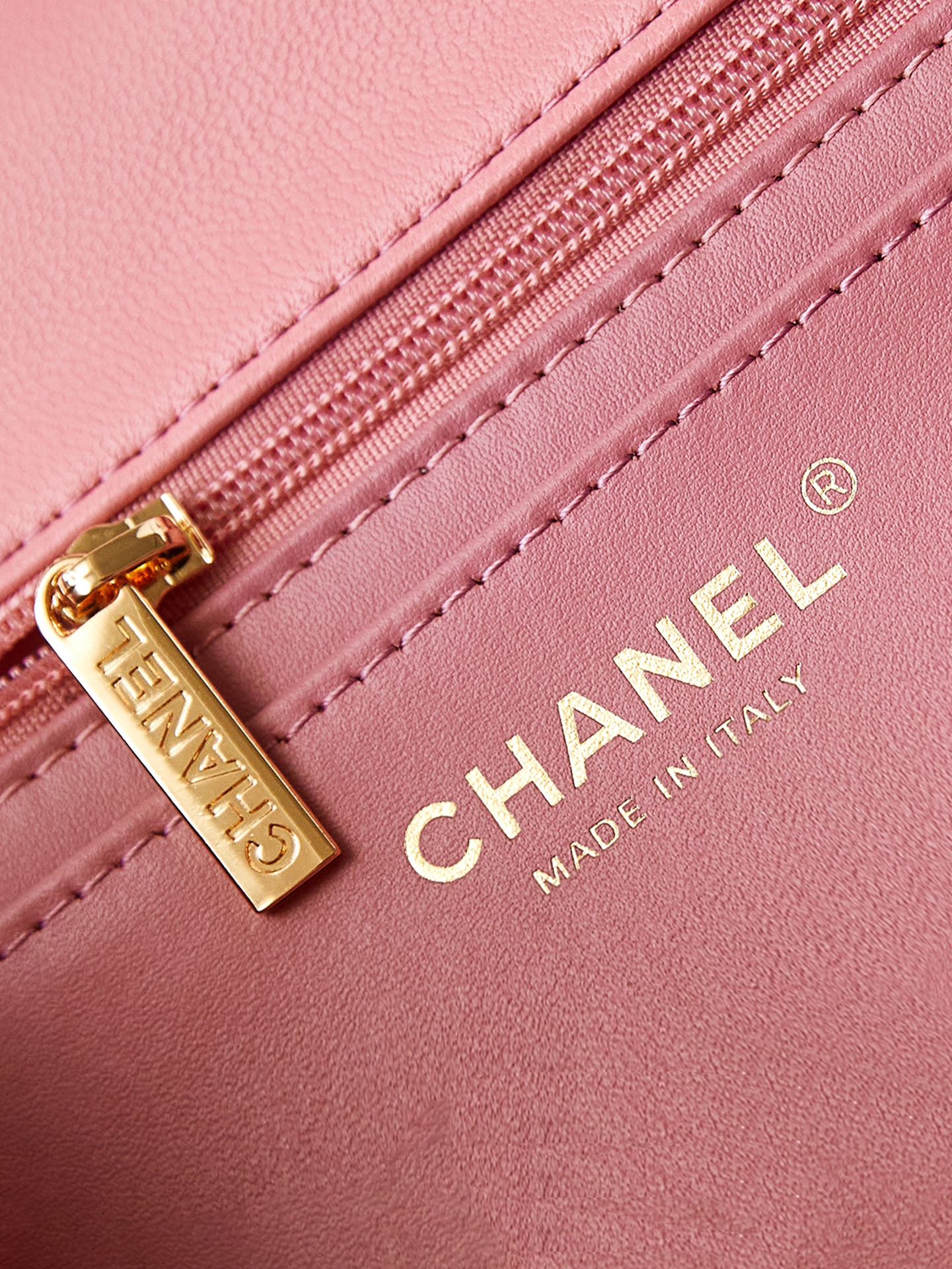 CHANEL Mini Classic Handbag & Gold-Tone Metal Pink Stripe-A69900