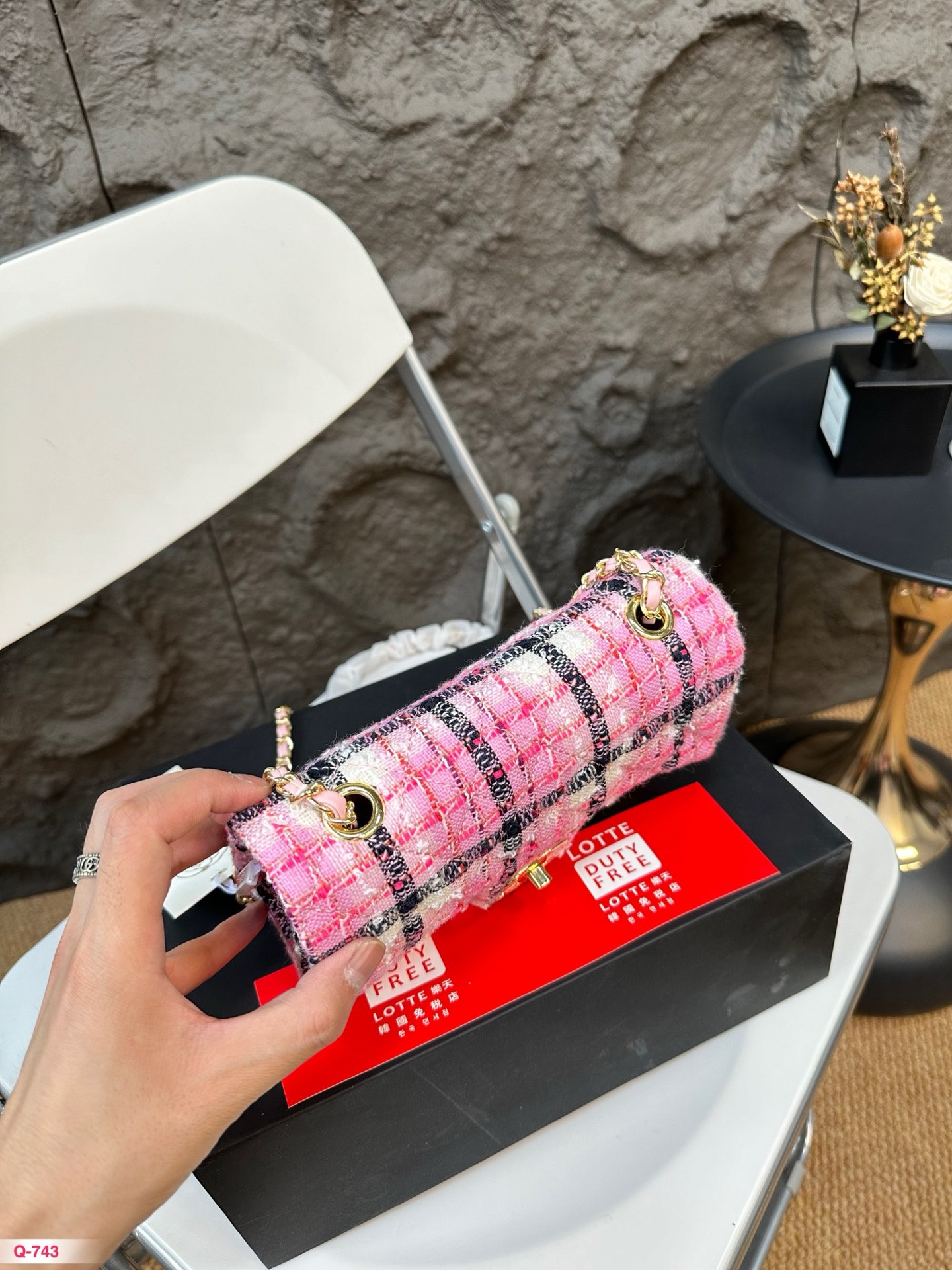 CHANEL Mini Classic Handbag Wool, Cotton, Mixed Fibers & Gold-Tone Metal Pink, Fuchsia & Purple-A69900