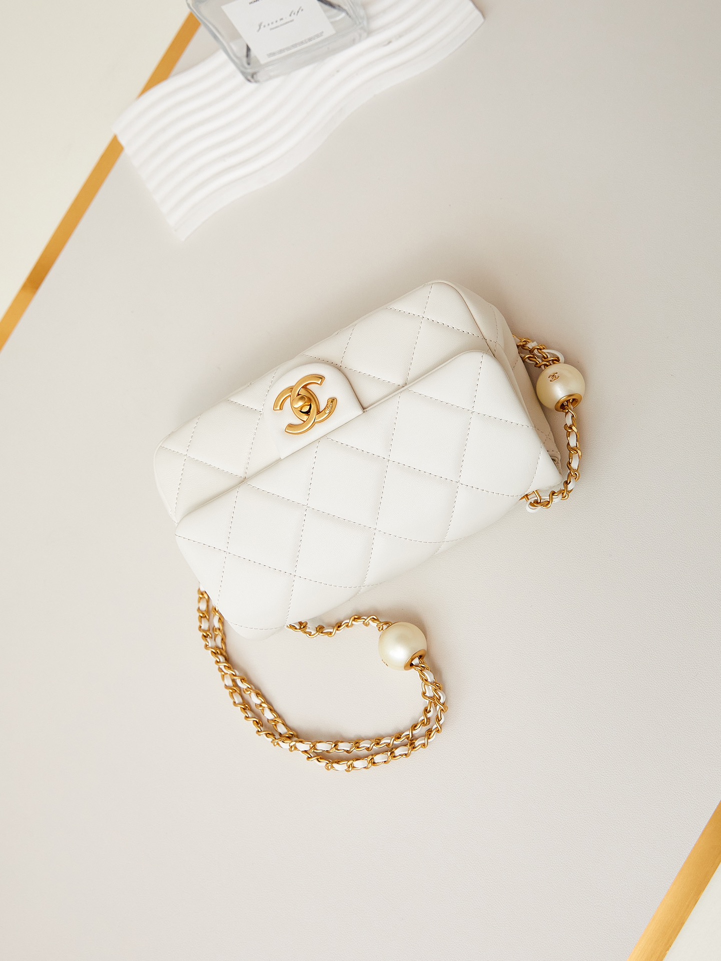 CHANEL Small Flap Bag White-AS4861