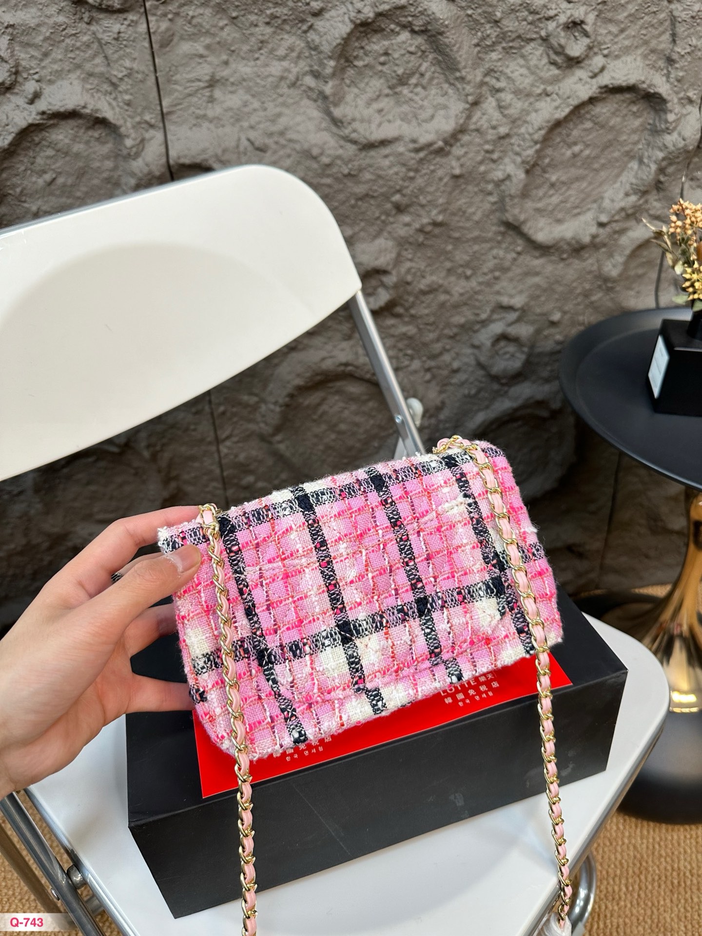 CHANEL Mini Classic Handbag Wool, Cotton, Mixed Fibers & Gold-Tone Metal Pink, Fuchsia & Purple-A69900