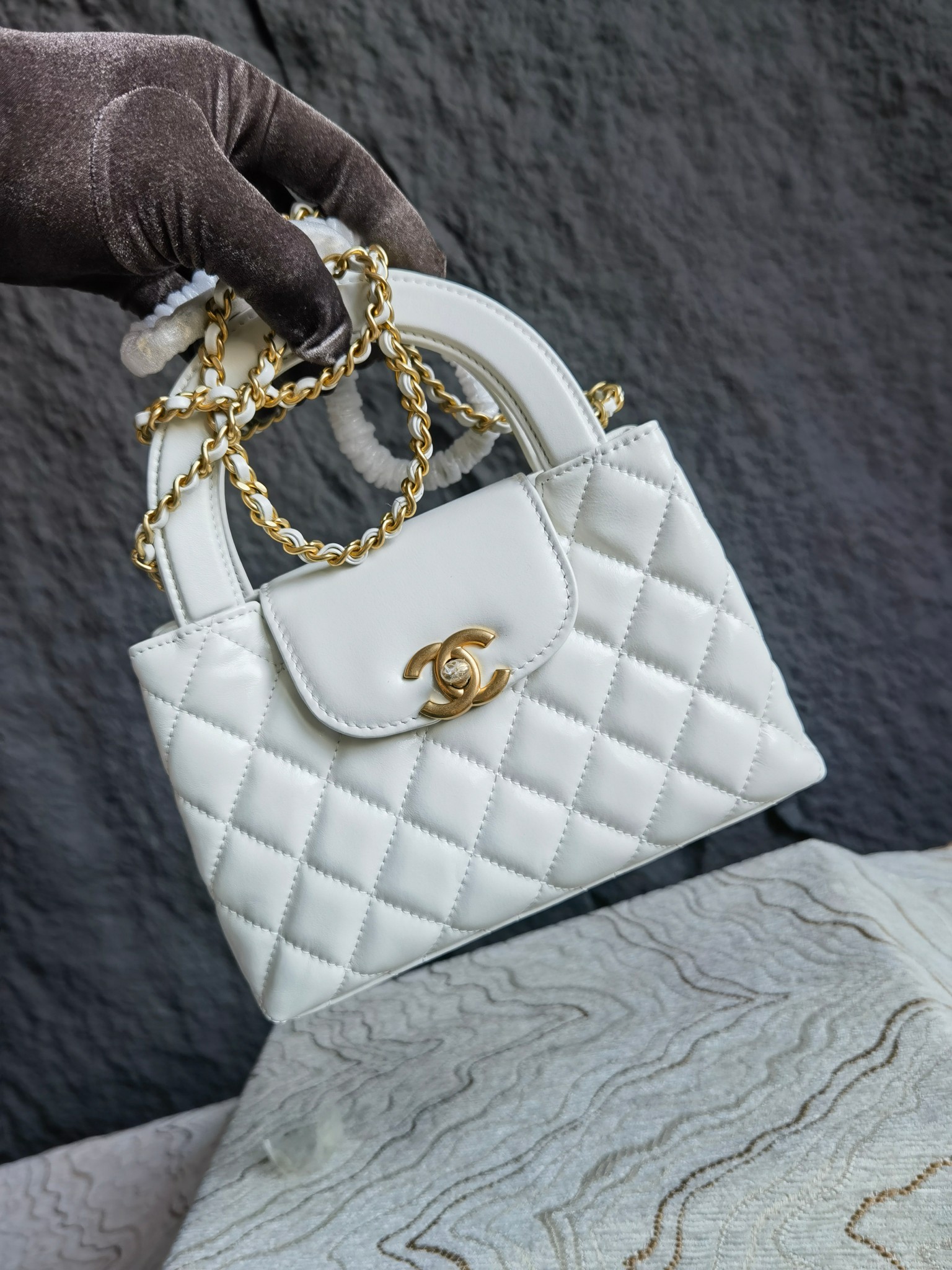CHANEL Mini Shopping Bag kelly White - AS4416