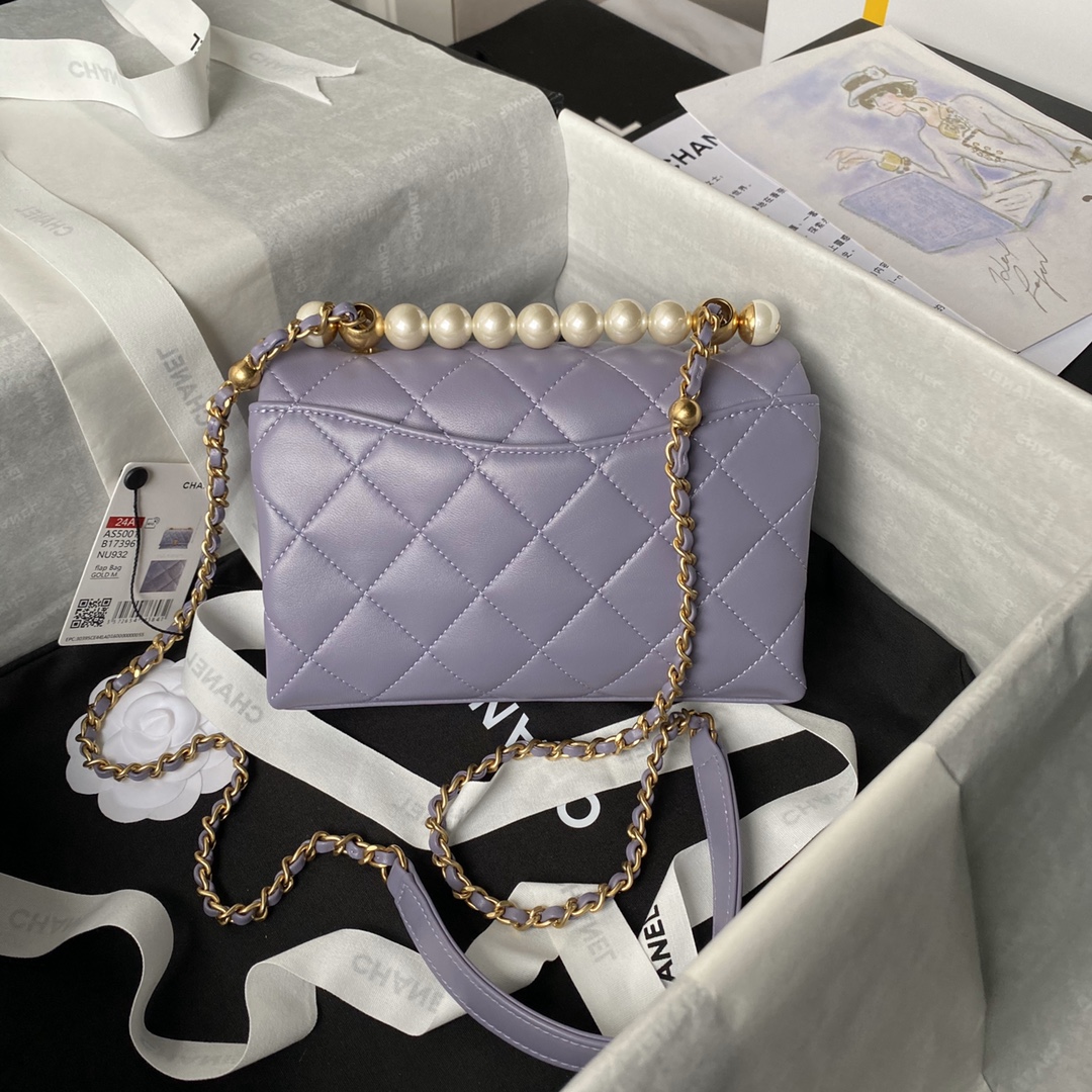 CHANEL Mini Flap Bag with Top Handle Purple-AS5001