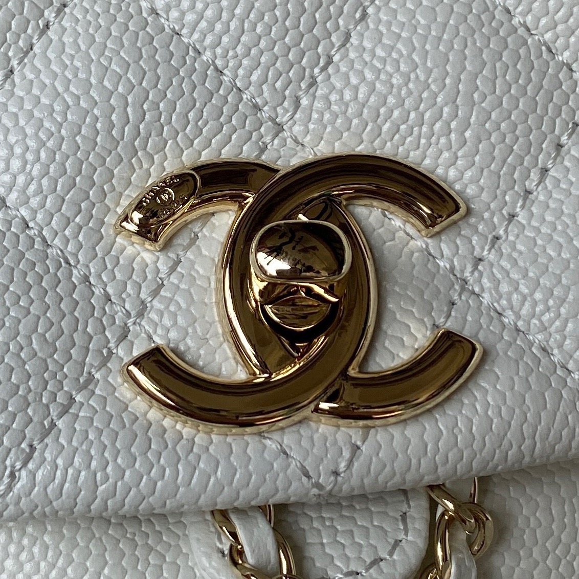 CHANEL Backpacks Grained Calfskin & Gold-Tone Metal White -AS3787