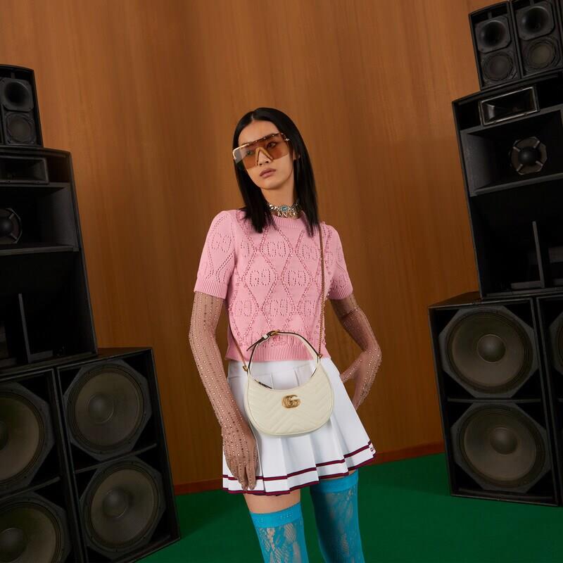 GG Marmont Half-moon-shaped Mini White Bag