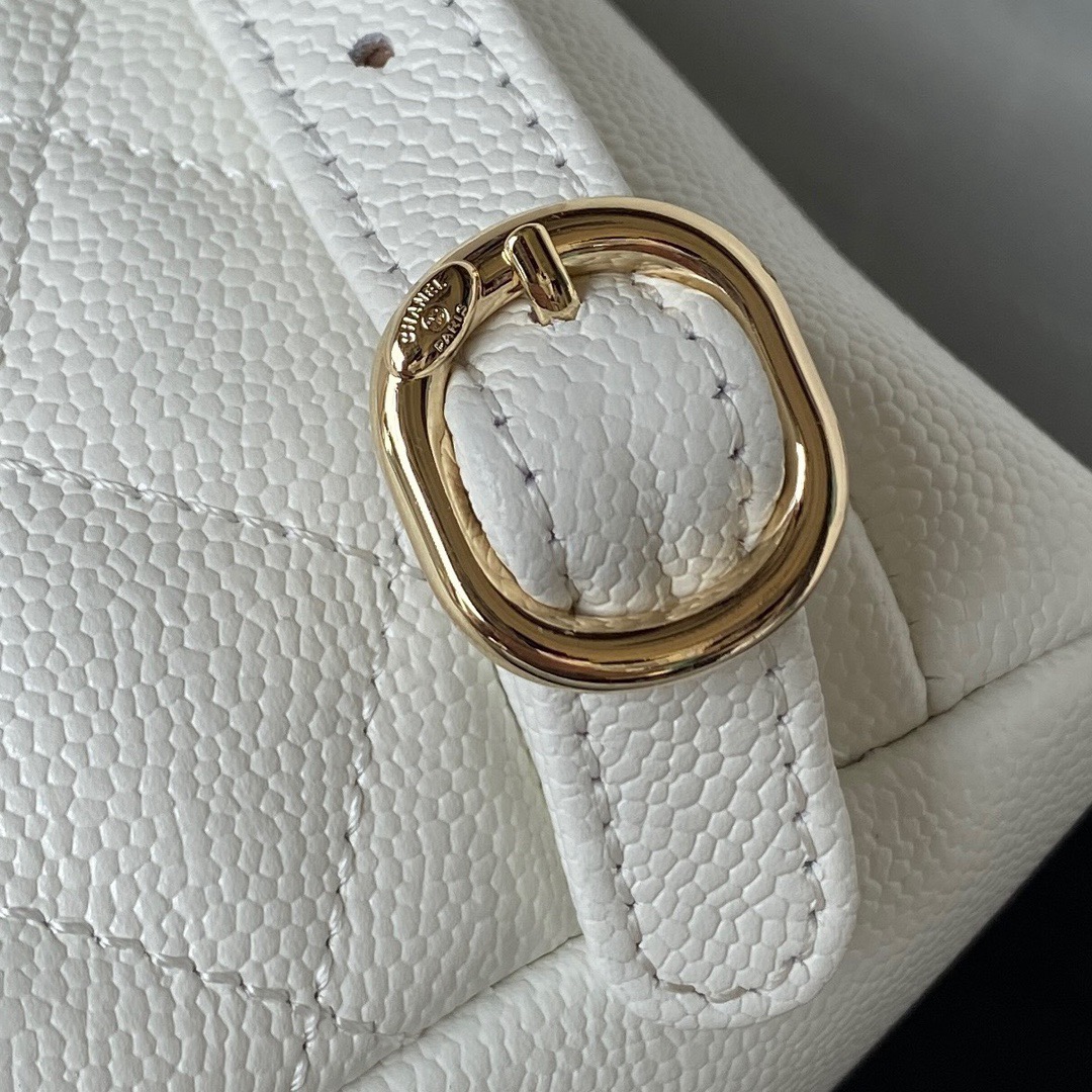 CHANEL Backpacks Grained Calfskin & Gold-Tone Metal White -AS3787