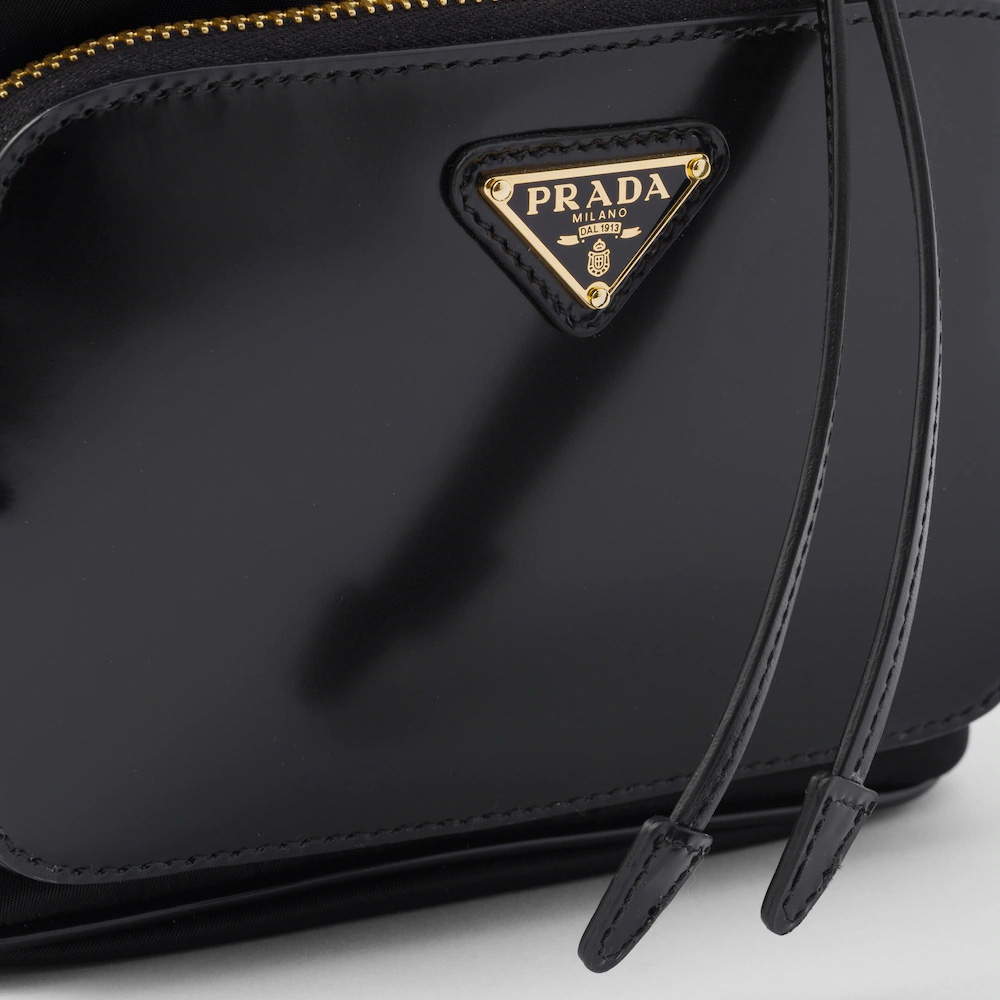 Re-Nylon and brushed leather bag