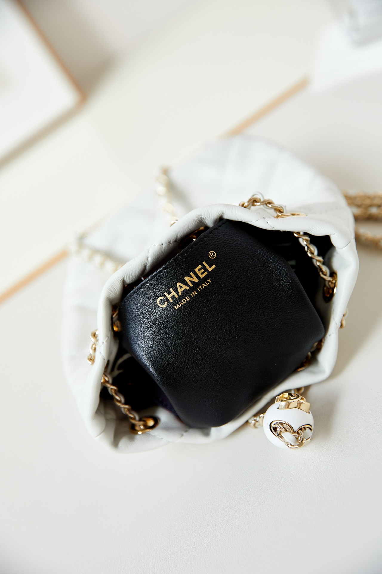 CHANEL Backpacks Shiny Lambskin & Gold-Tone Metal White-AS4810