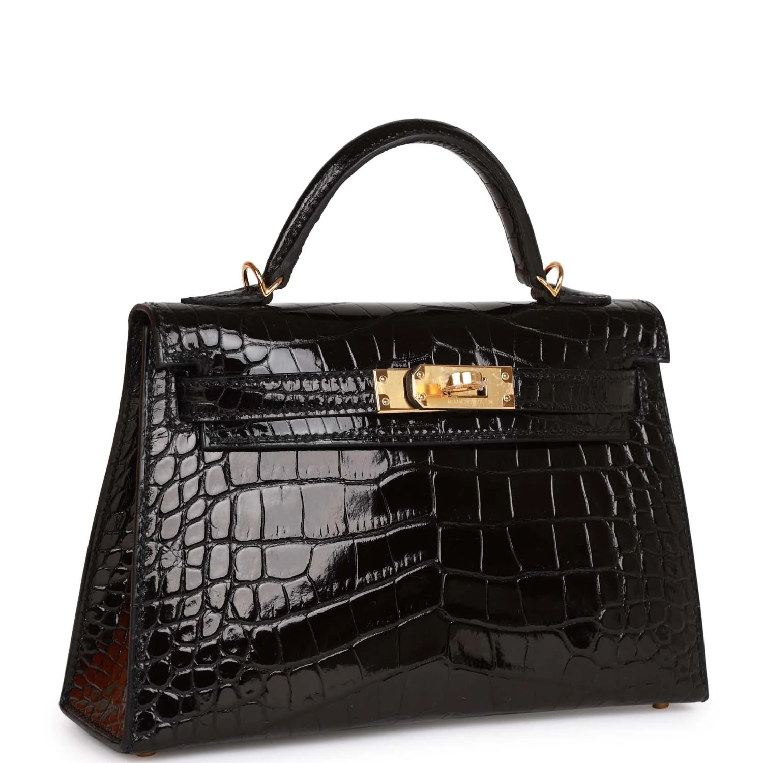 Kelly Sellier 20 Black Shiny Alligator Gold Hardware