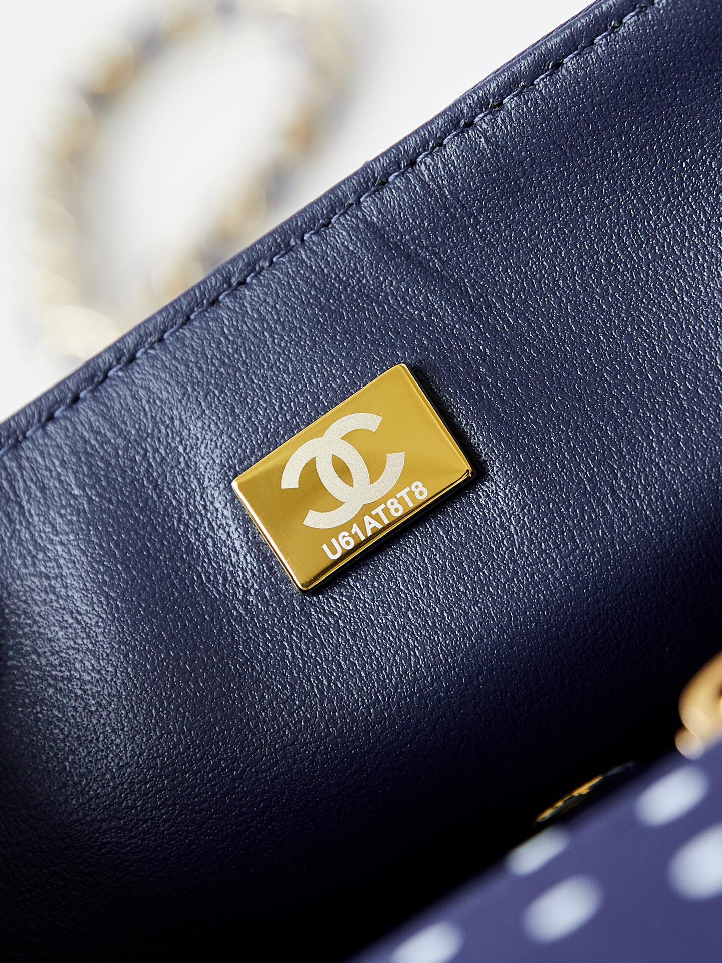 CHANEL Mini Classic Handbag & Gold-Tone Metal Blue Spots-A69900