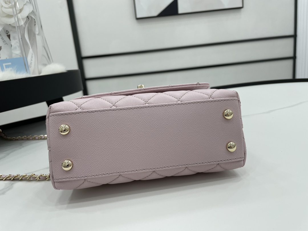 CHANEL Mini flap bag with handle Grain embossed calf leather with gold coloured metal Pink-AS2215