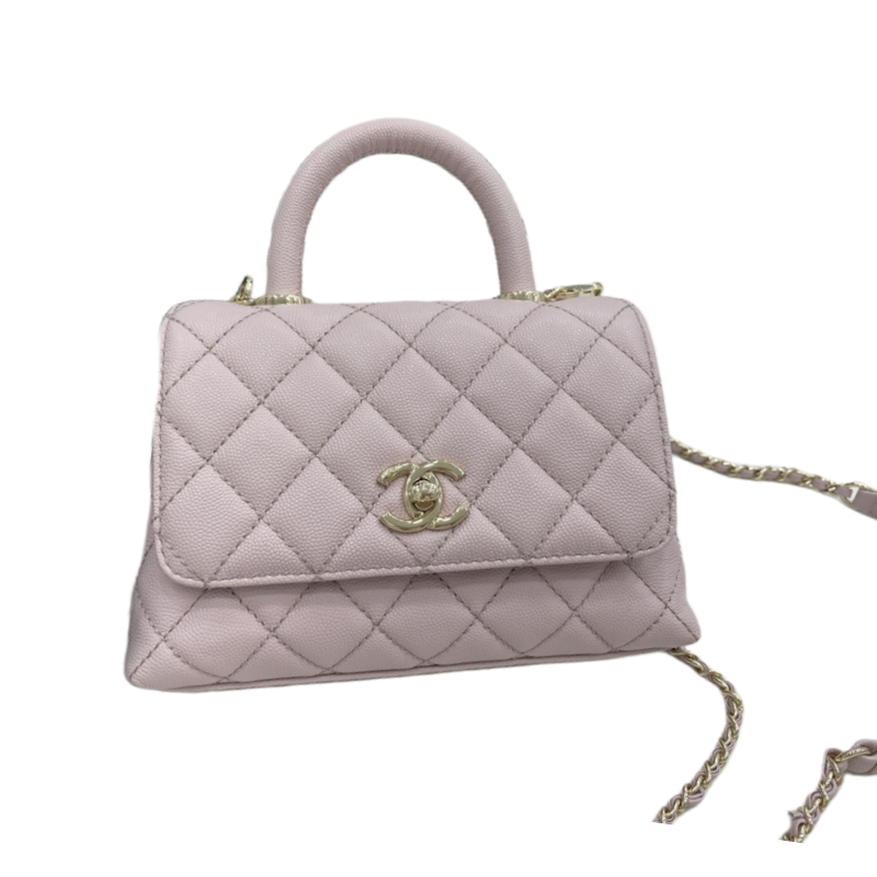 CHANEL Mini flap bag with handle Grain embossed calf leather with gold coloured metal Pink-AS2215